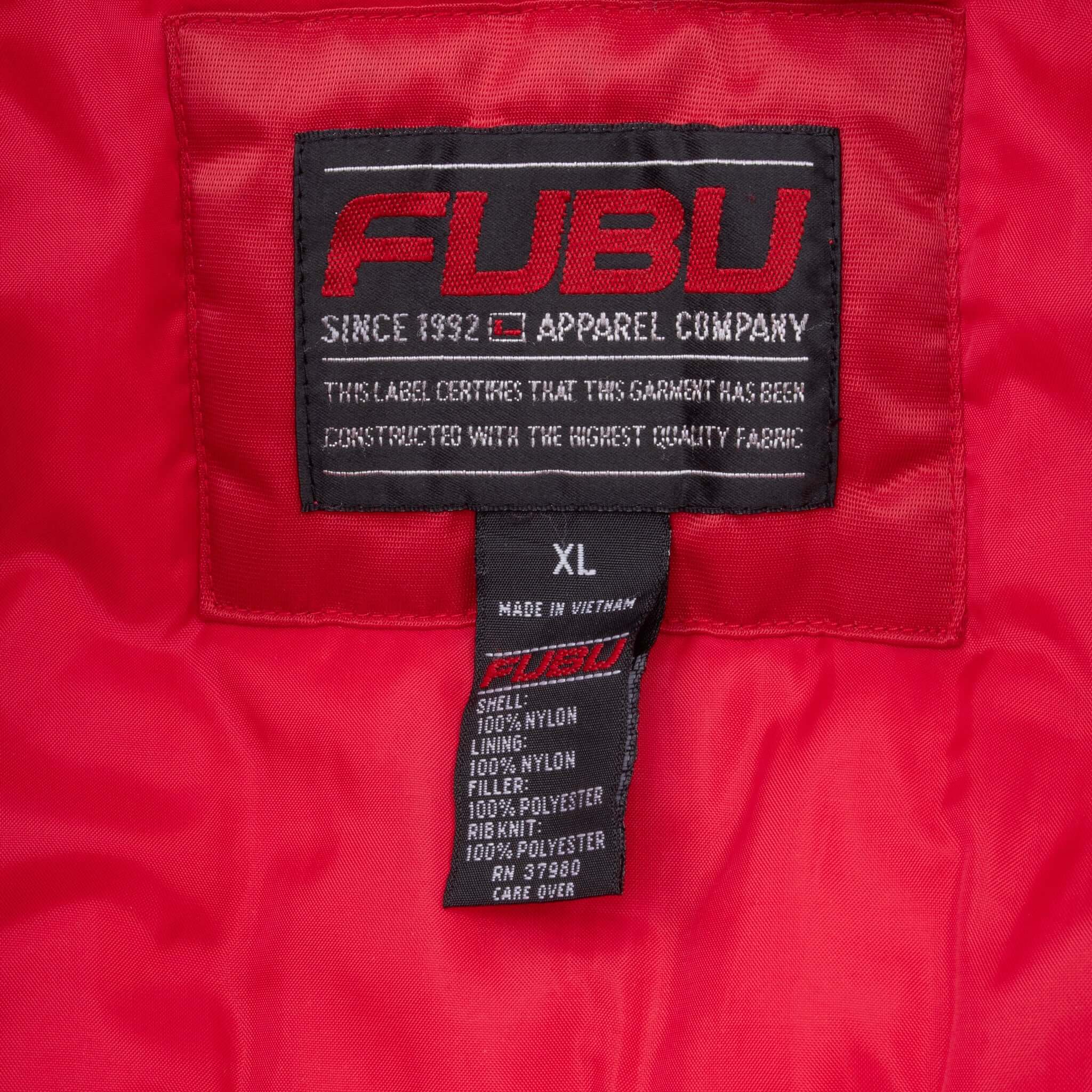 Vintage FUBU Red Satin Bomber Jacket 2000s XL - Hip Hop Streetwear Fashion for Men, Perfect for Concerts, Parties & Retro Style Outfits