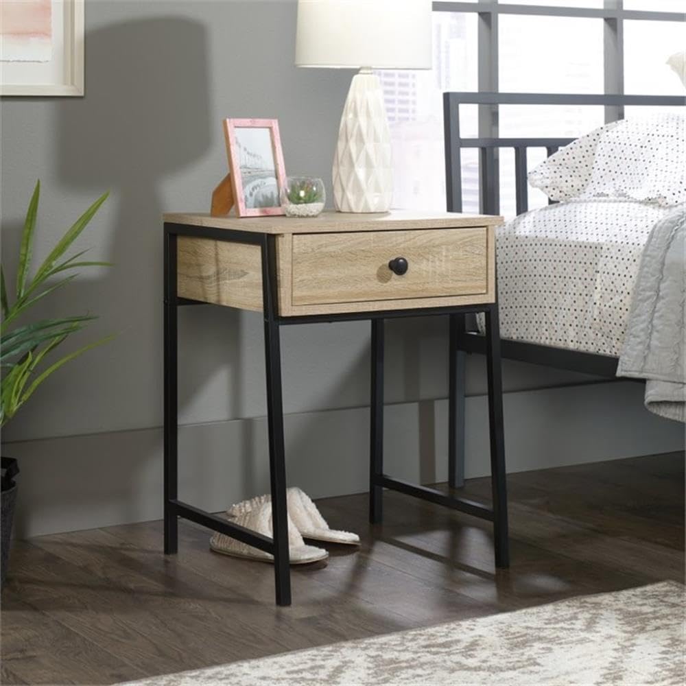 Pemberly Row Mid-Century Modern 1-Drawer Wooden Nightstand in Charter Oak - Solid Wood Bedside Table for Bedroom, Living Room & Guest Room