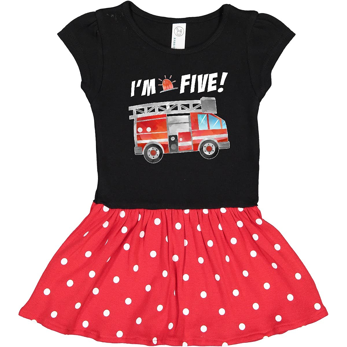inktastic I'm 5 Fire Truck 5th Birthday Toddler Dress for Girls - Cute Outfit for Birthday Party, Photo Shoot & Special Occasions