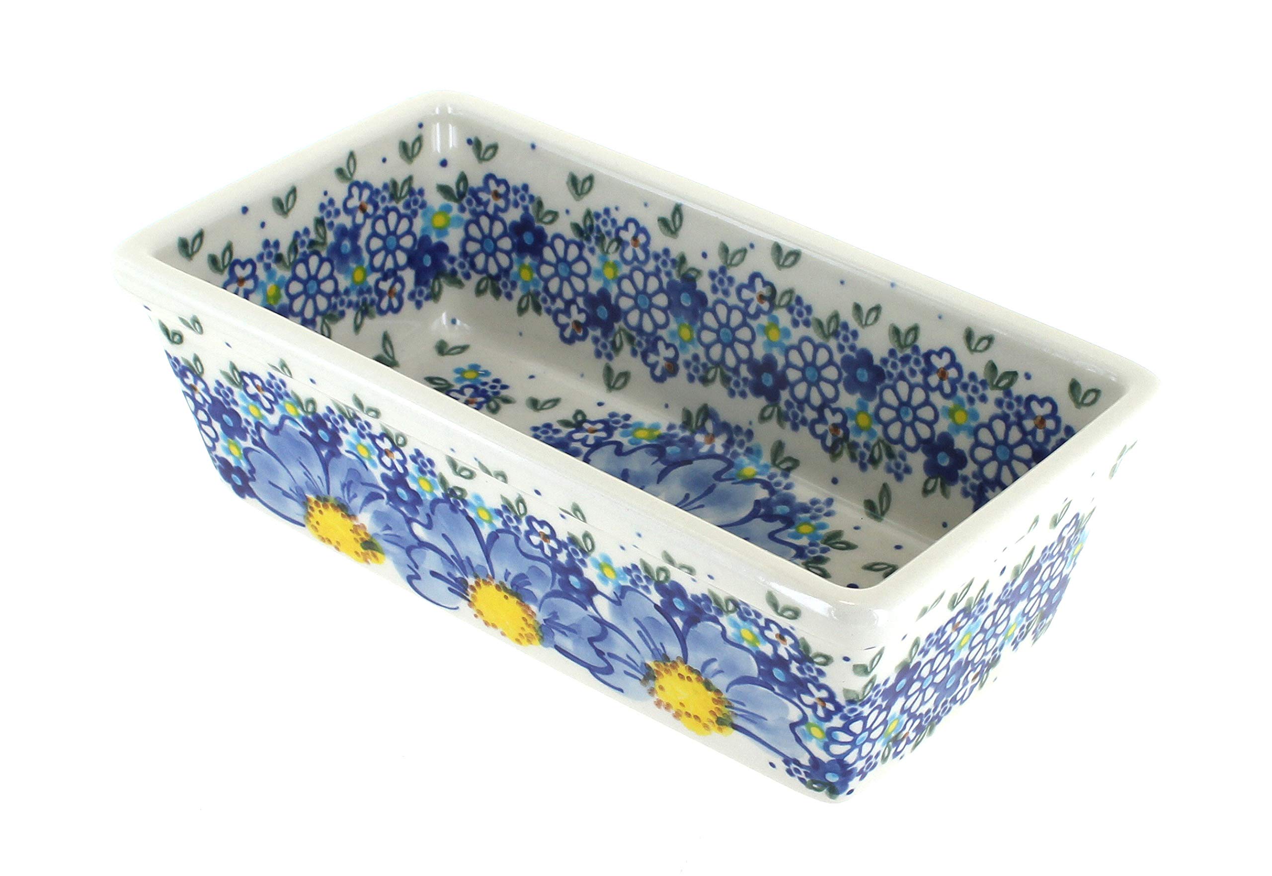 Blue Rose Polish Pottery Blue Starflower Small Loaf Baker - Handmade Ceramic Bread Pan for Baking, Perfect for Artisan Bread, Homemade Pastries & Kitchen Decor - Ideal for Home Bakers & Gift Giving