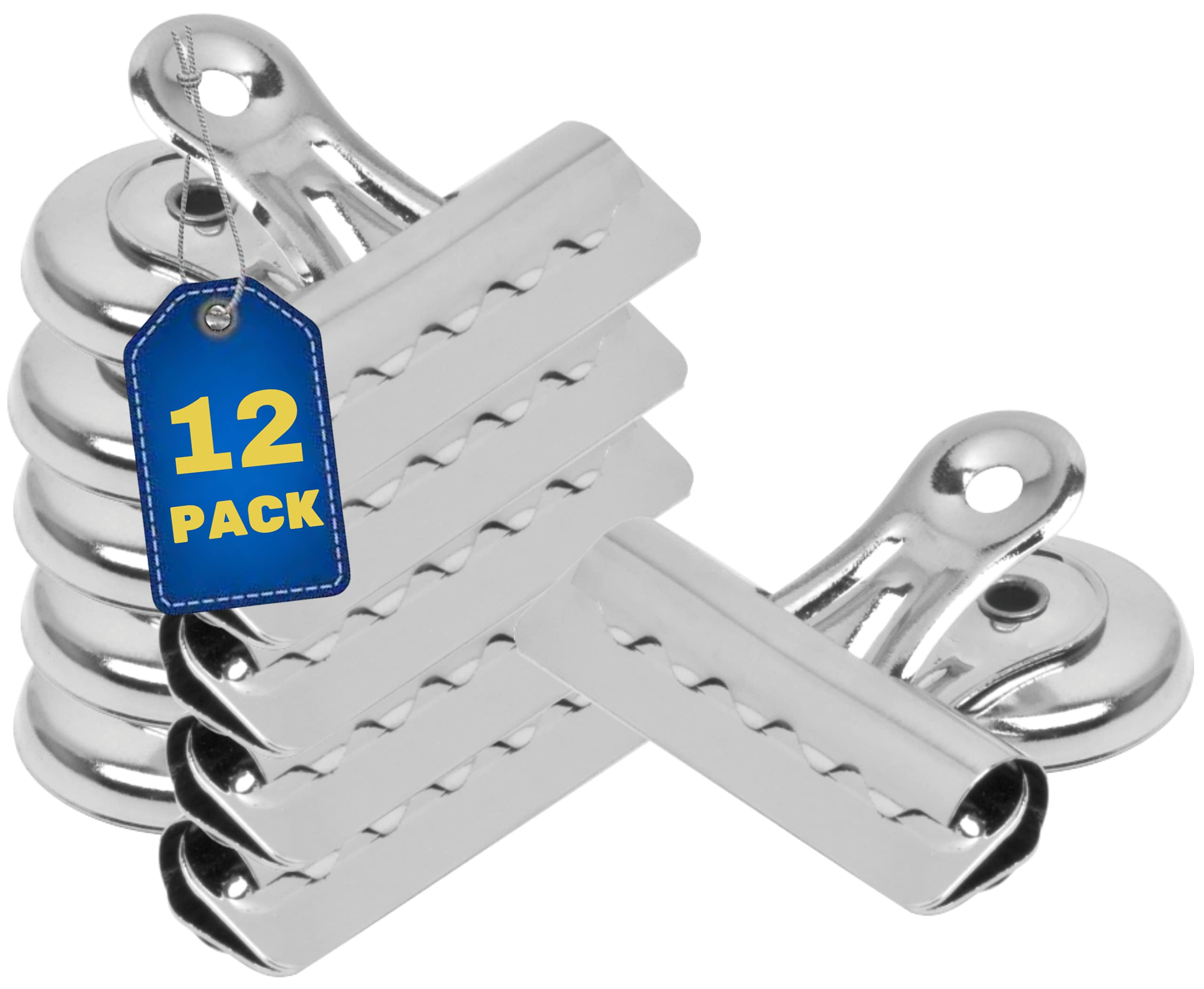 Heavy Duty Magnetic Clips for Refrigerator - 12 Pack Silver Bulldog Magnet Grip Clips (2.3