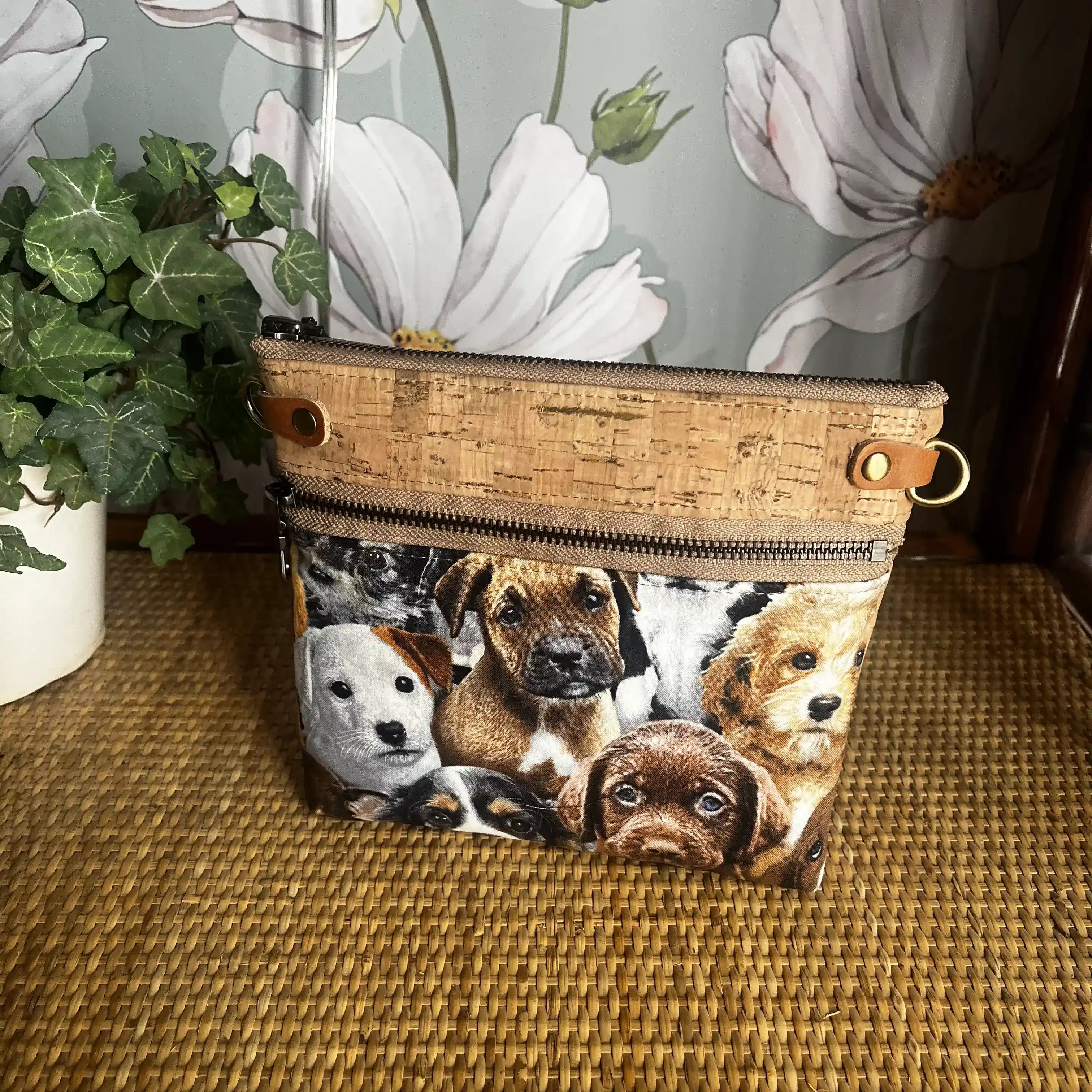 Izzy's Mom Cross Body Bag (Medium) - Adorable Puppies Design with Brushed Antique Finish | Perfect for Everyday Use, Travel, and Casual Outings