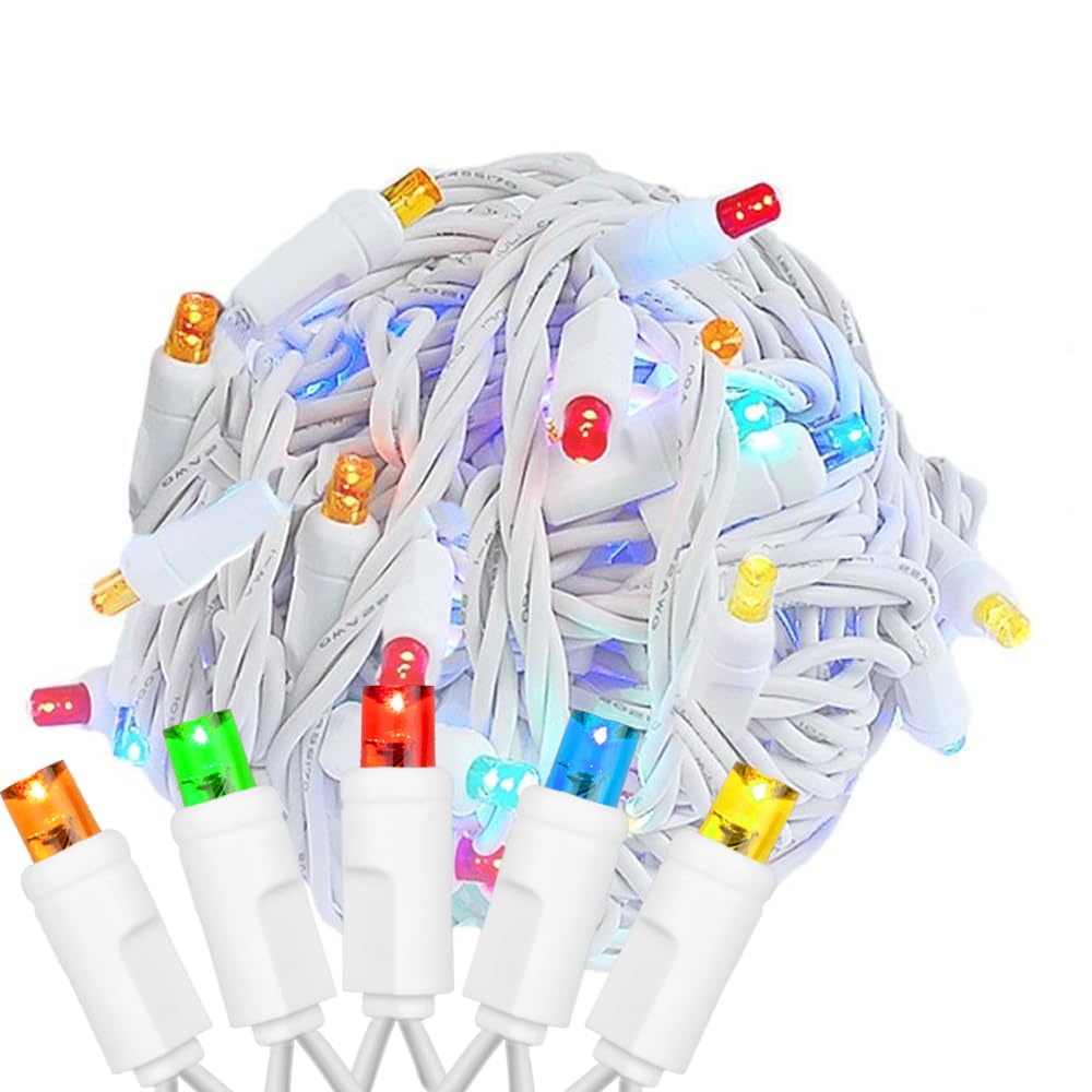 25FT 50 LED Multicolor Christmas Lights with White Wire - 5mm Wide Angle Bulbs, Commercial Grade Indoor/Outdoor LED String Lights for Holiday Decorations, Parties, and Home Lighting