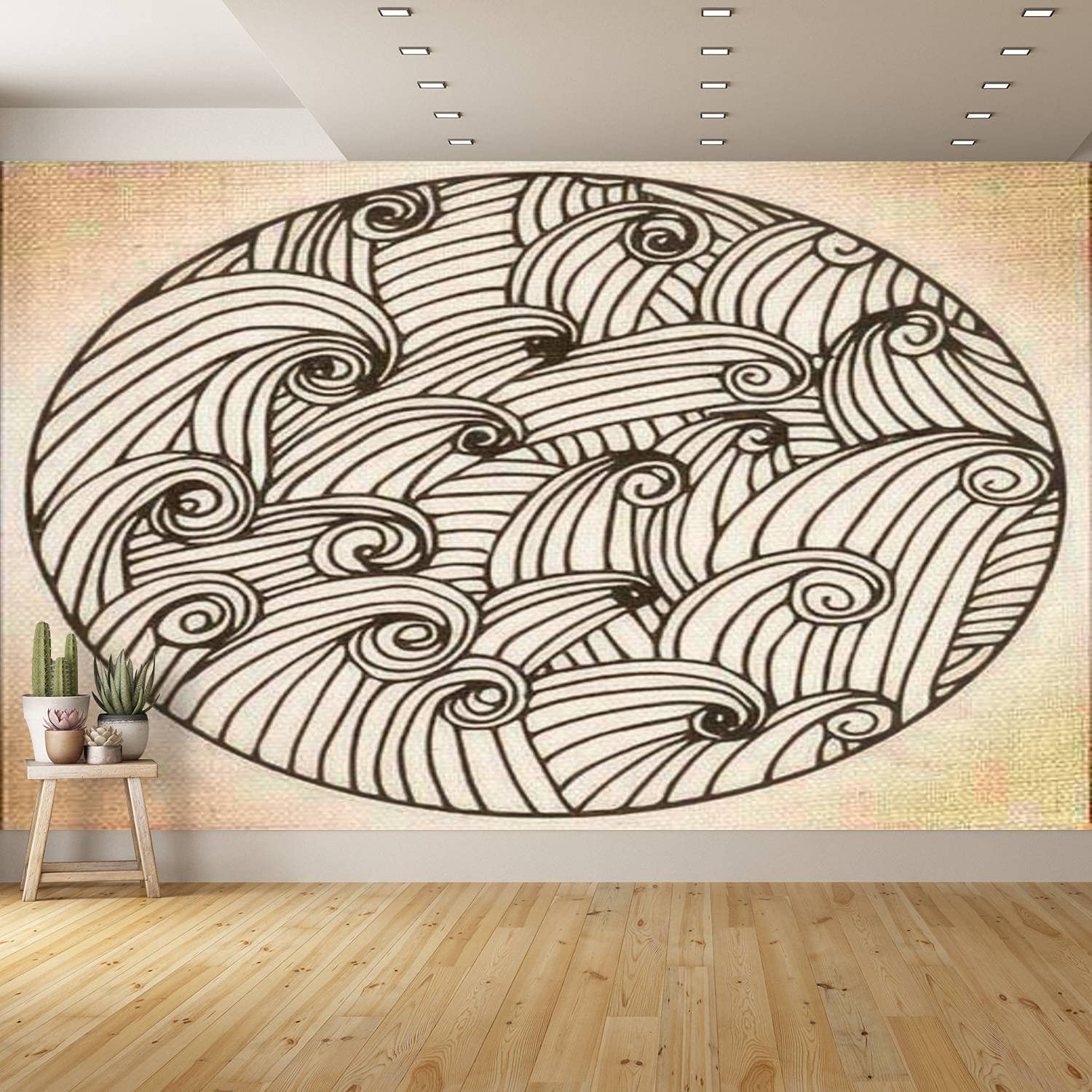Removable Peel and Stick Wallpaper - Self-Adhesive Black & White Doodle Surreal Fantasy Circle with Waves Design for Bedroom, Kitchen, Bathroom | Easy DIY Home Decor for Walls, Furniture & Rental Spaces