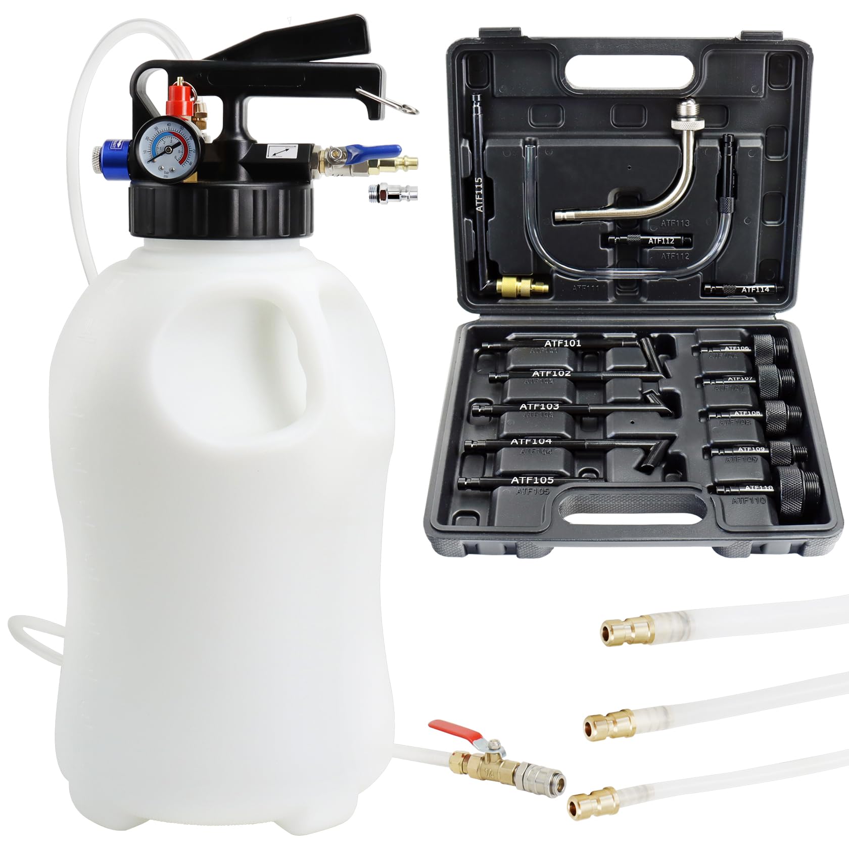 10L Pneumatic Fluid Extractor Dispenser Set - ATF Oil Change Kit for Engine, Transmission, Differential & Power Steering - Includes Pump & Black Case - Perfect for DIY Car Maintenance & Fluid Replacement
