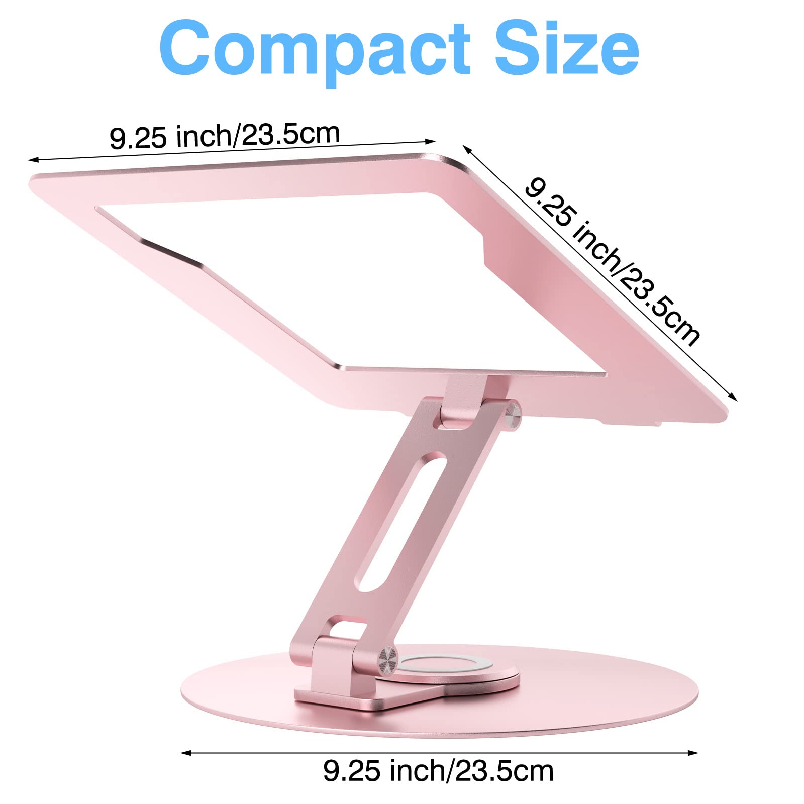 Swivel Laptop Stand for Desk - Adjustable Height, 360° Rotating Base, Foldable Ergonomic Riser, Portable Aluminum Holder for MacBook & All 10-17'' Laptops, Pink - Perfect for Home Office & Remote Work