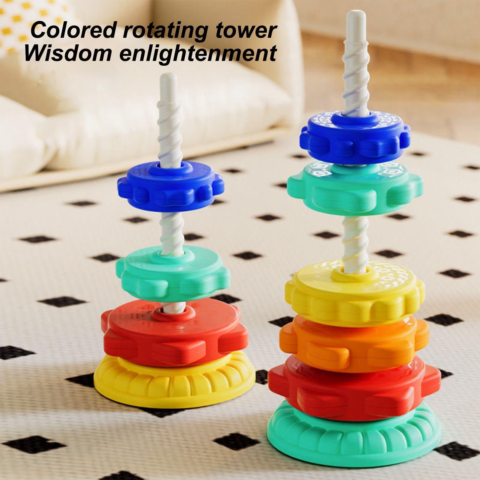 Rainbow Stacking Rings - Educational Spin Stacker Toy for Toddlers 1-3 | Sensory Learning & Motor Skills Development | Perfect for Playtime, Daycare & Early Childhood Education
