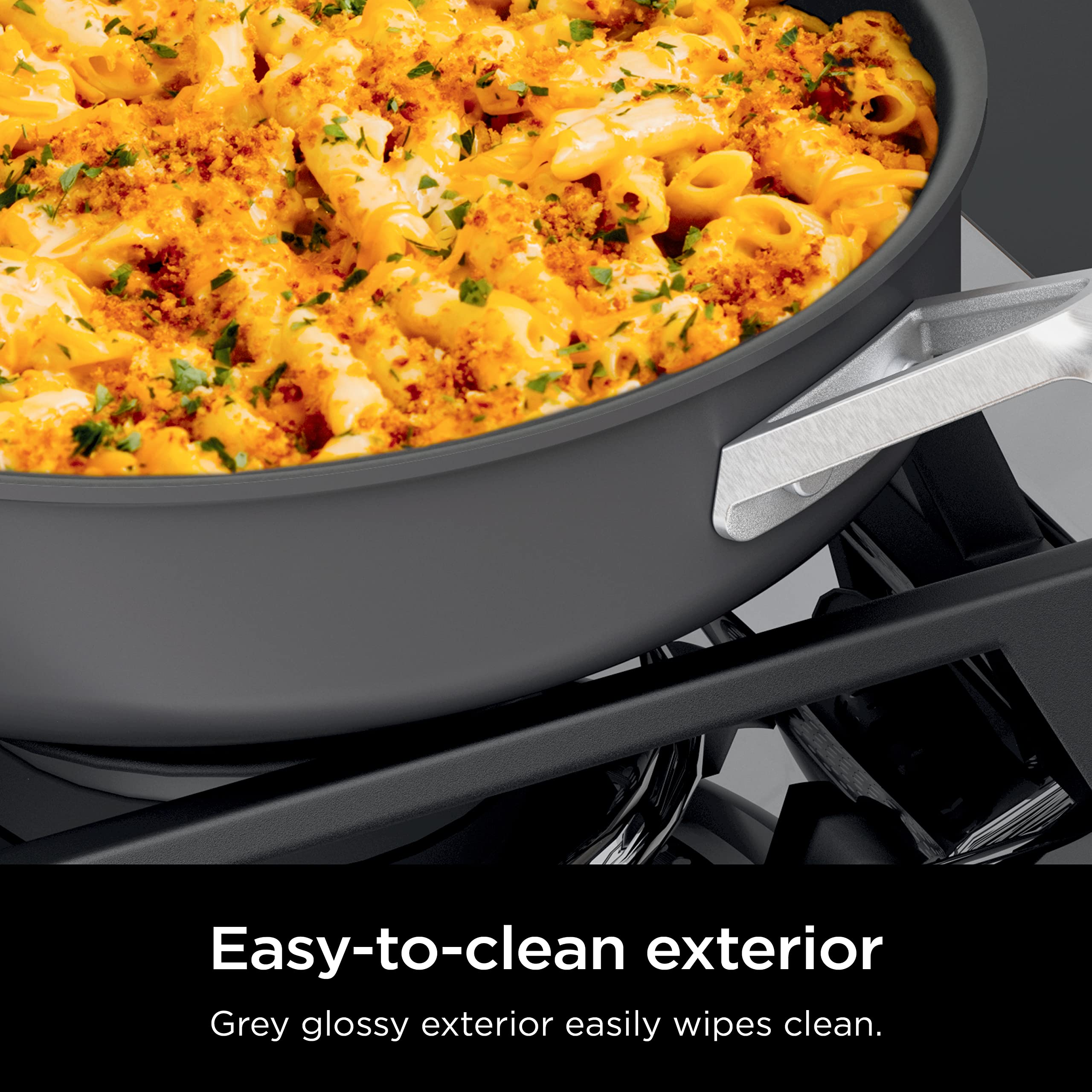 Ninja CW60030 NeverStick Comfort Grip 12-Inch Nonstick Frying Pan - Durable, Scratch Resistant, Dishwasher & Oven Safe (Up to 400°F) with Silicone Handles, Grey - Perfect for Searing, Frying & Baking at Home