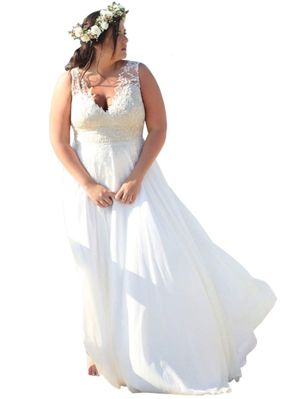 Mulanbridal Plus Size Wedding Dress for Women - Elegant Jewel Lace Applique Bridal Gown for Beach, Garden & Outdoor Ceremonies | Bride's Special Occasion Dress
