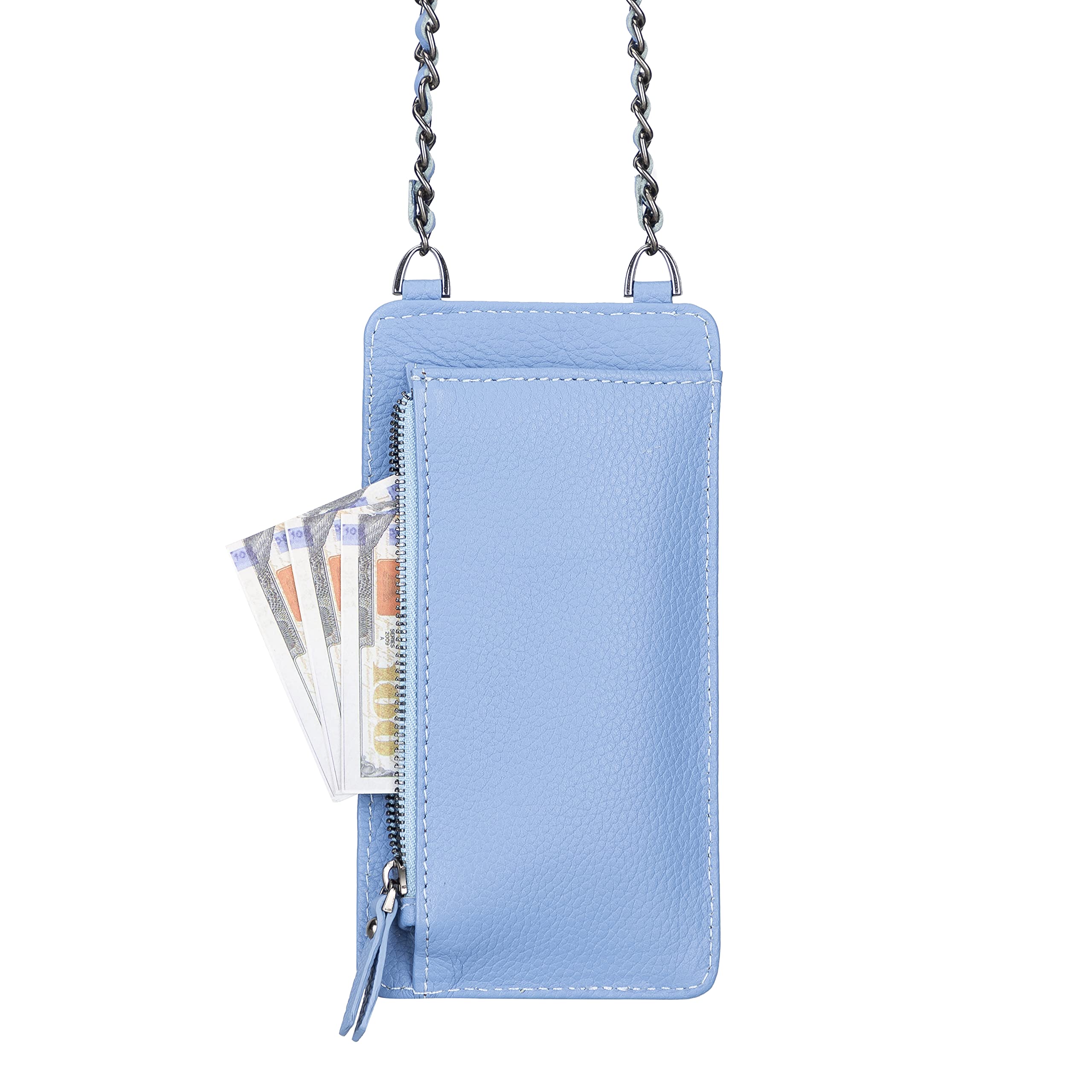 Crossbody Phone Case for iPhone 15 Pro Max & Samsung S24 - Light Blue Shoulder Strap Wallet Case | Hands-Free Convenience for Travel, Shopping & Outdoor Activities
