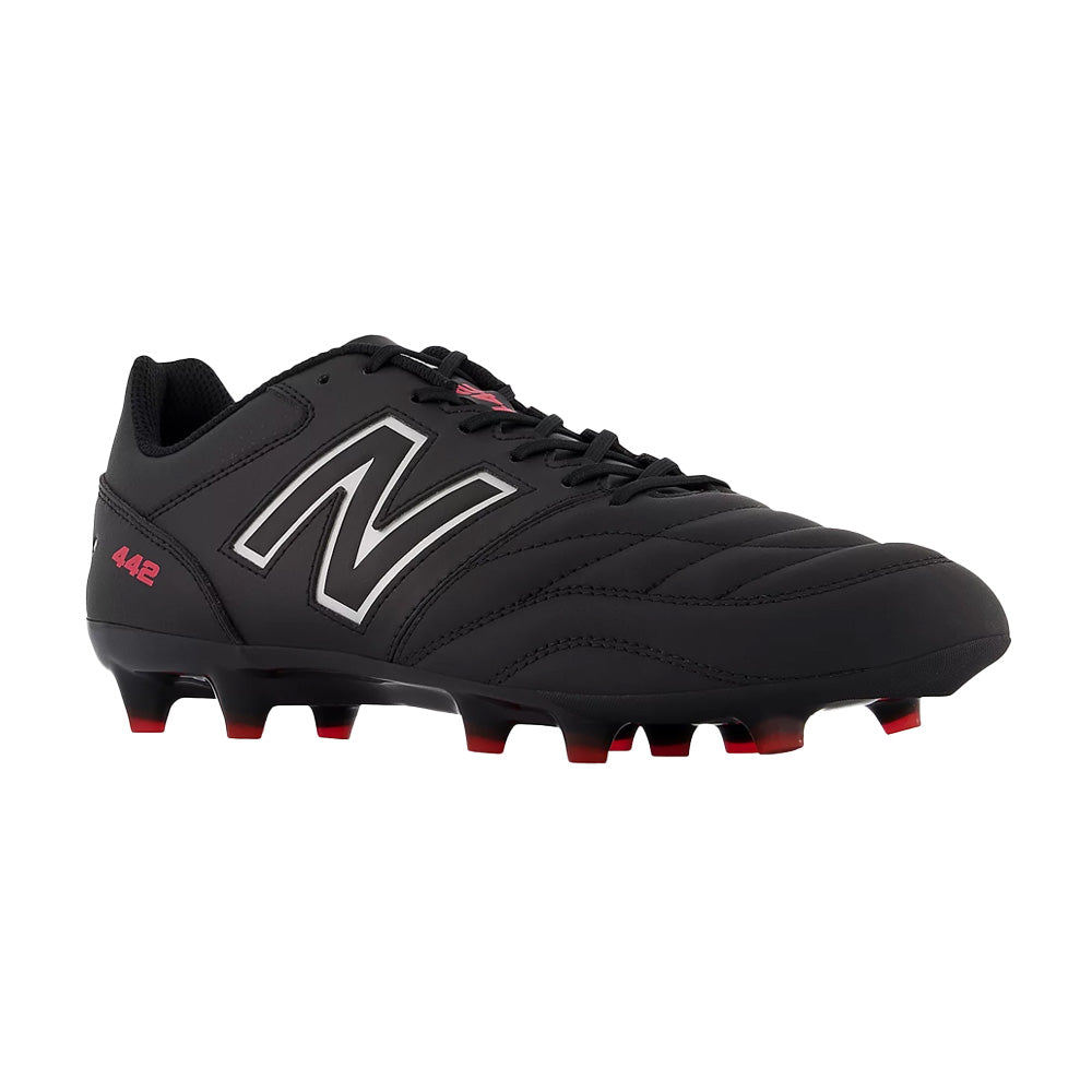 New Balance 442 V2 Team FG 2E Football Cleats for Men - Black/White/Red Soccer Shoes - Wide Width Athletic Footwear for Turf & Field Play