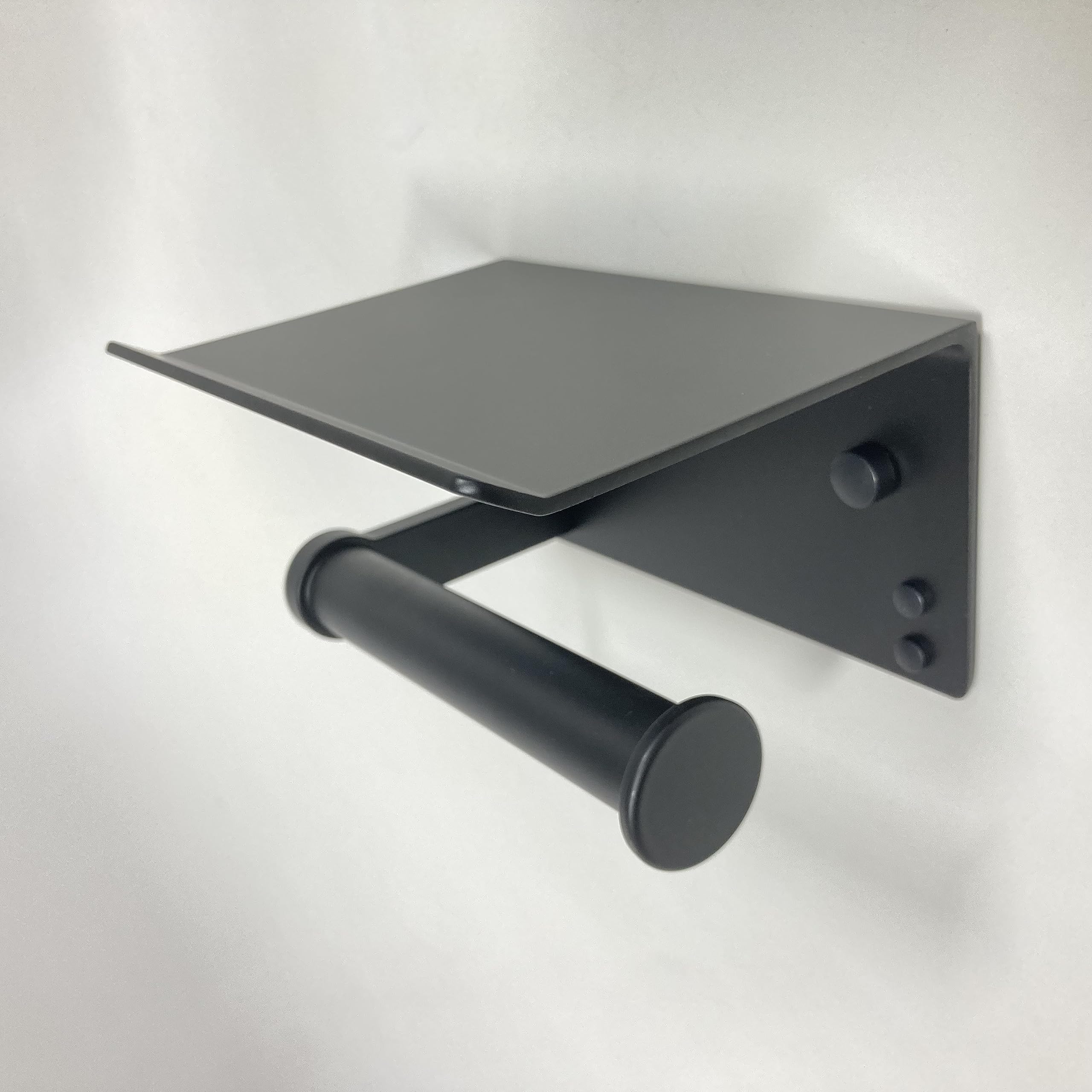 Modern Black Aluminum Toilet Paper Holder with Phone Shelf - 1-Roll Bathroom Organizer for Small Spaces, Perfect for Apartments & Powder Rooms