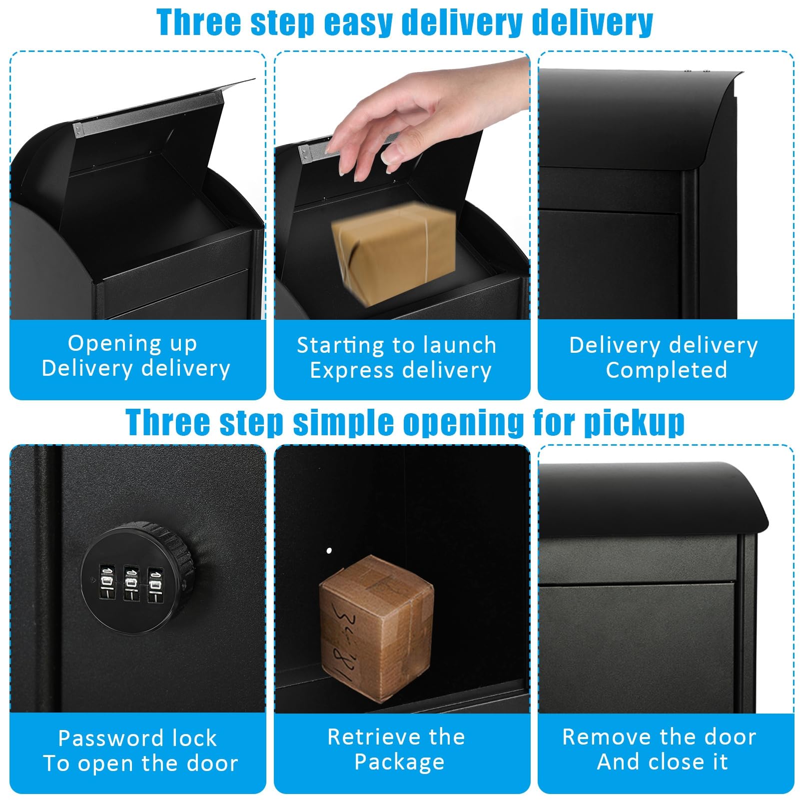 Large Lockable Wall Mounted Package Delivery Box for Outside - Secure Parcel Drop Box with Anti-Theft Baffle - Outdoor Storage Mailbox for Packages (Black) - Perfect for Porch, Front Door & Apartment Building Package Security
