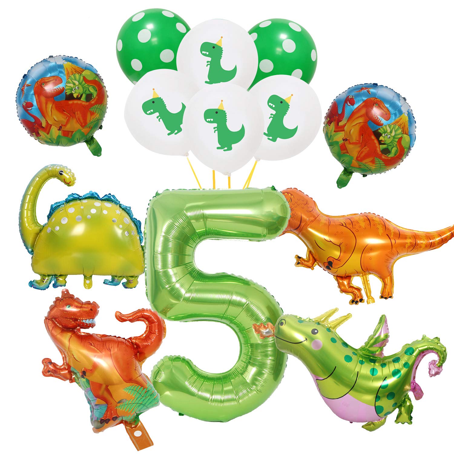 Dinosaur Balloons for Party Decorations - Dinosaur Theme Party Supplies, Helium Mylar Jungle Balloons for Birthday, Wedding, Graduation & Baby Shower (Pack of 5) - Perfect for Indoor/Outdoor Dinosaur-Themed Events and Jungle Decorations