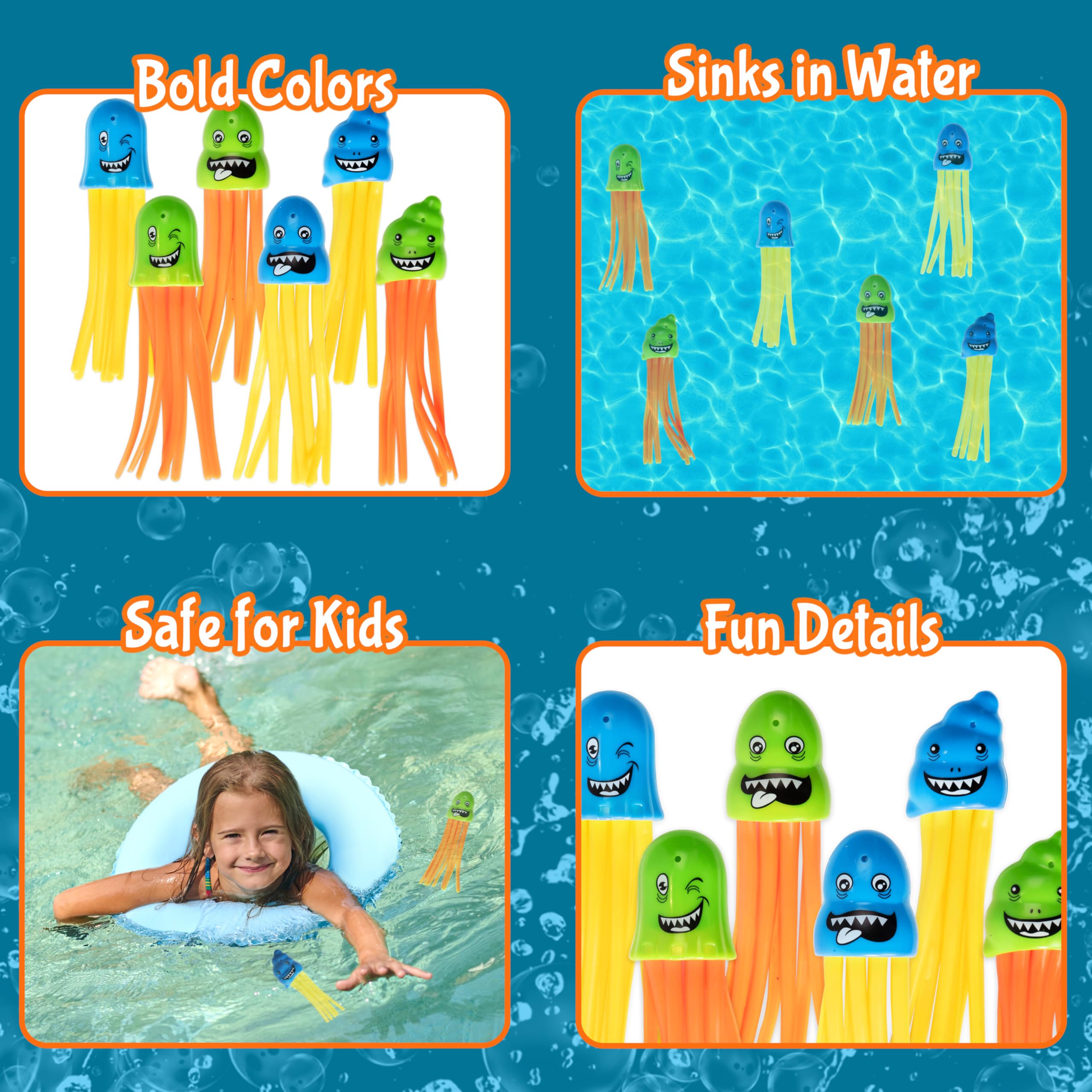 Kids' Play Diving Pool Toys - 6 Pack Colorful Octopus & Jellyfish Swimming Pool Toys for Toddlers | Fun Water Games for Beach, Backyard & Summer Pool Parties