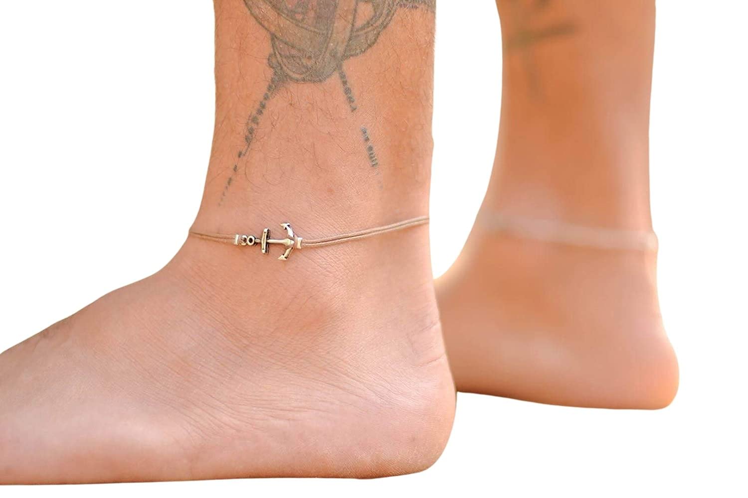 Men's Anchor Anklet - Silver Plated Anchor & Brown Cotton Cord Ankle Bracelet - Custom Nautical Gift for Him - Perfect for Skippers, Surfers, and Ocean Lovers