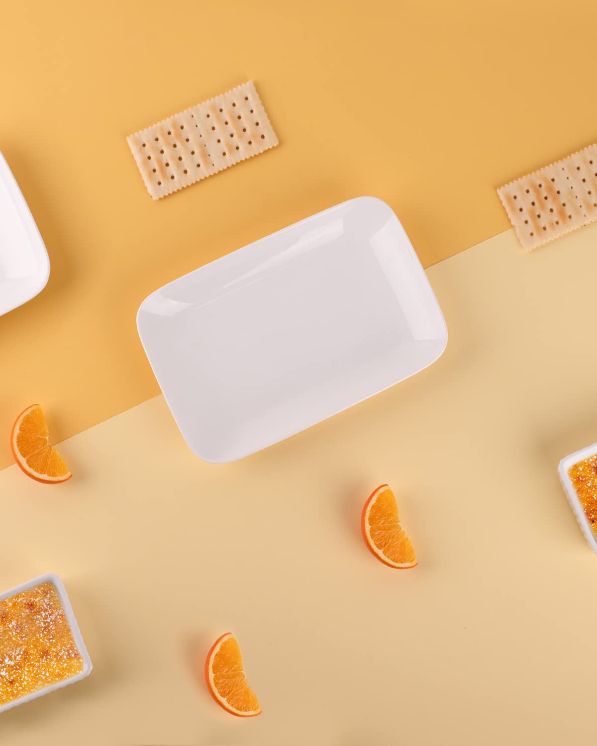 DELLING 8 Inch Rectangular Ceramic Appetizer Plates Set of 6 - Small Serving Plates for Salad, Dessert, Sushi, Snacks - Microwave, Oven & Dishwasher Safe - Perfect for Dinner Parties, Picnics, and Home Entertaining - White