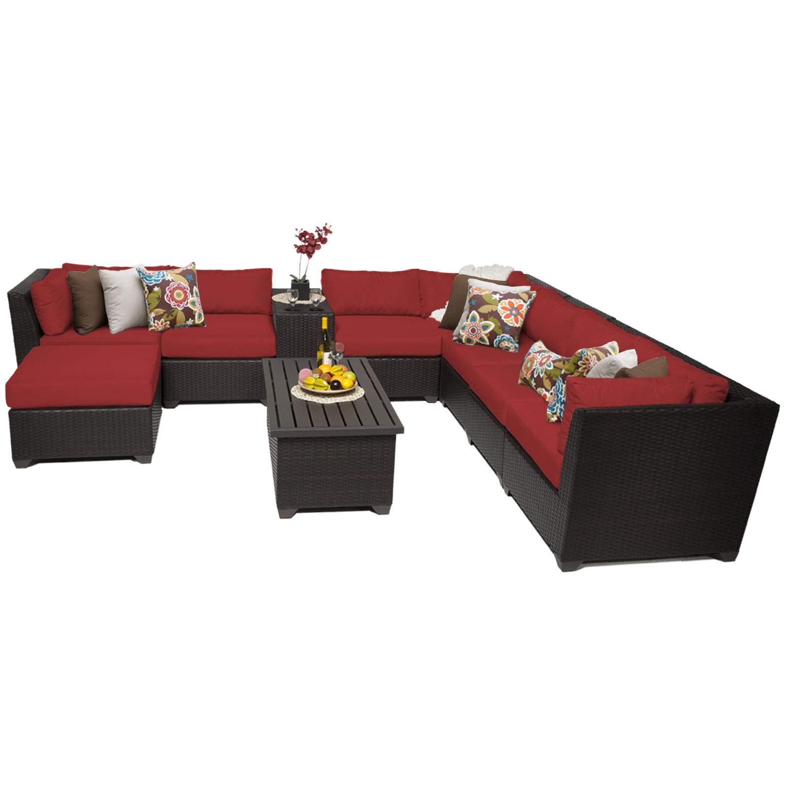 TK Classics 10-Piece Barbados Outdoor Wicker Patio Furniture Set in Terracotta - Perfect for Backyard, Poolside & Garden Relaxation