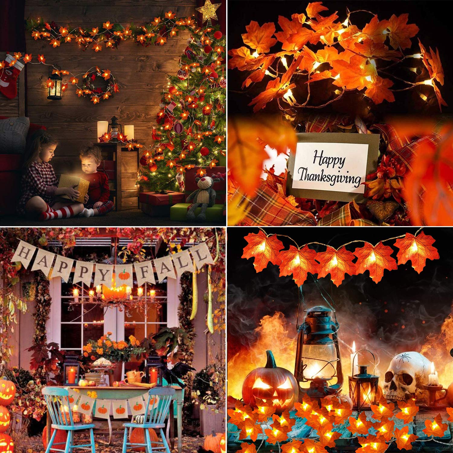 Toodour 20ft 40 LED Fall Maple Leaf String Lights - Battery Operated Thanksgiving Decorations in Warm Orange & Red - Perfect for Autumn Home Decor, Holiday Garland, Indoor Lighting, and Seasonal Party Ambiance