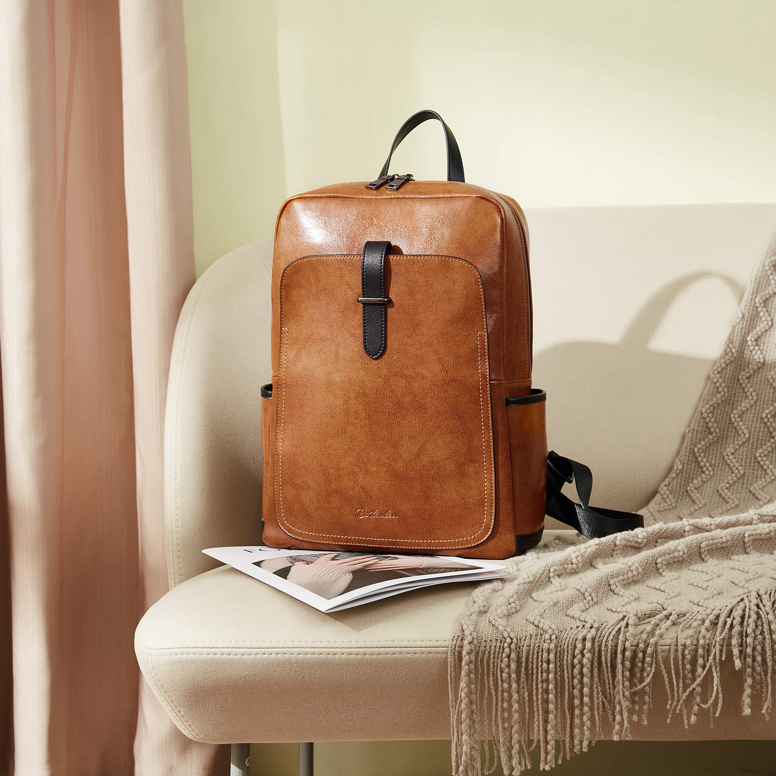 BOSTANTEN Genuine Leather Laptop Backpack for Women - 15.6 Inch Business Computer Bag, Stylish College Backpack for Work, Travel & Daily Use (Brown) - Perfect for Office Commute, School & Weekend Getaways