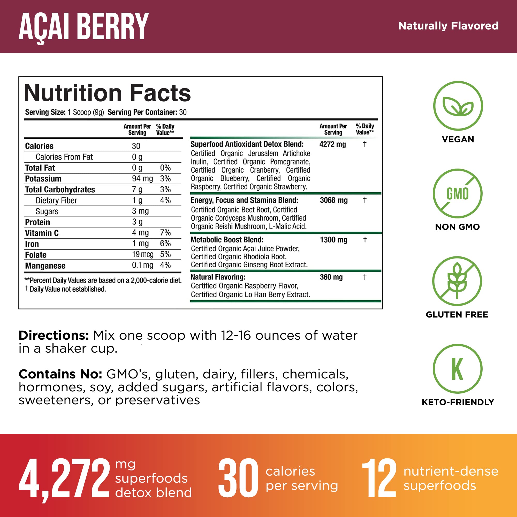 Organic Muscle Vegan Greens and Reds Superfood Powder - USDA Organic Plant-Based Superfood Blend for Energy, Focus & Immunity - Non-GMO, 30 Servings - Perfect for Smoothies, Post-Workout Recovery & Daily Wellness Boost