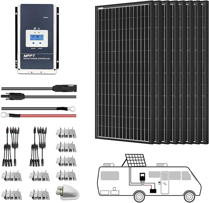 Acopower 100W Monocrystalline Solar Panel Kit - All Black 800W 60A MPPT Charge Controller | Perfect for RV, Boat & Off-Grid Power Systems