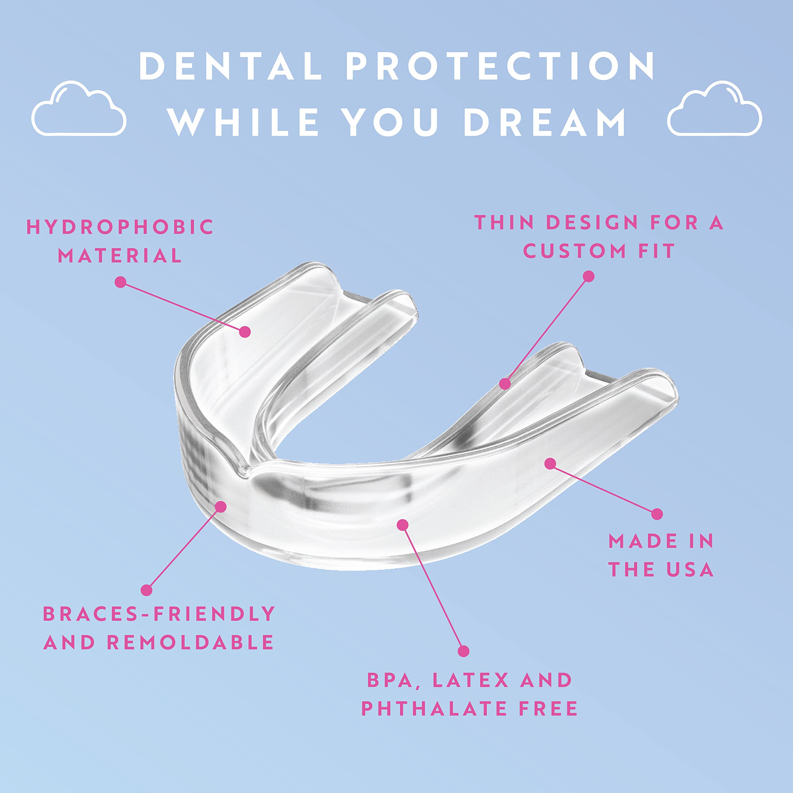 Professional Night Guard for Teeth Grinding & Clenching - 2 Pack Dental Mouth Guard for Light & Heavy Grinders (Clear) | Prevent Jaw Pain & Tooth Damage While Sleeping