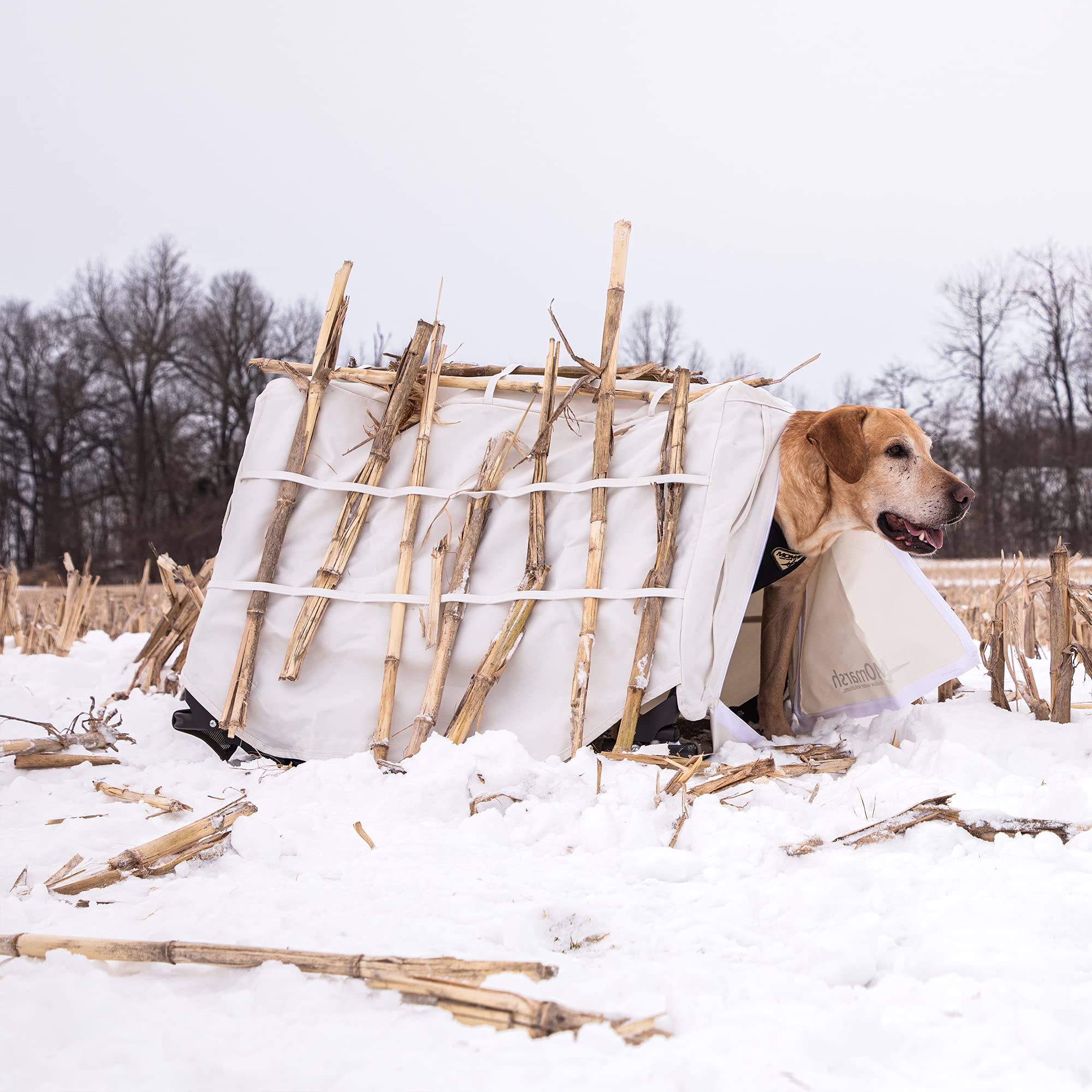 Momarsh Invisi Lab Dog Blind Snow Cover - Camouflage Hunting Blind for Waterfowl & Upland Game - Perfect for Winter Hunting & Field Training