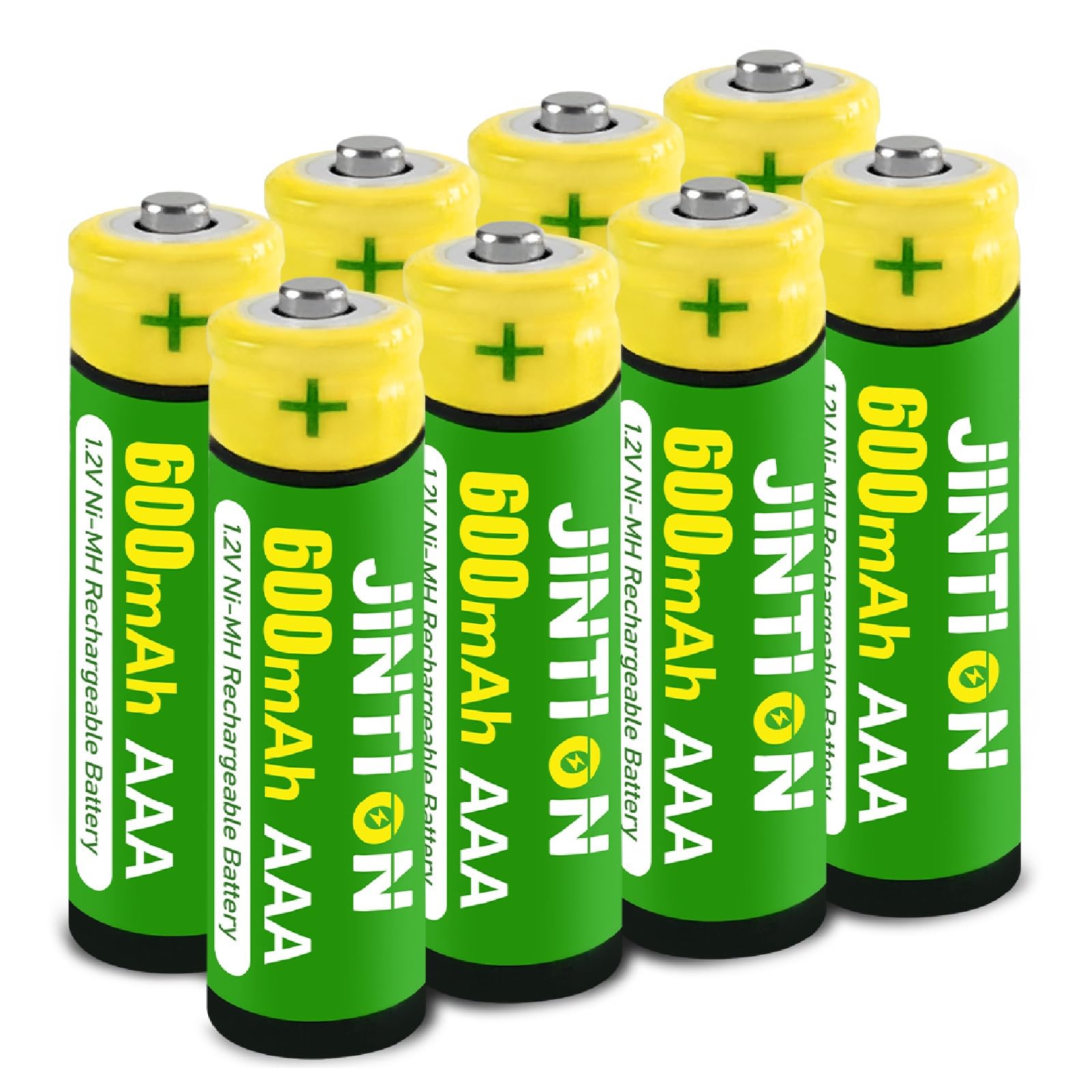 JINTION Ni-MH AAA 600mAh 1.2V Rechargeable Batteries - 8 Pack for Solar Outdoor Garden Lights, String Lights, Pathway Lamps, Toys, Remote Controls & Electronic Devices | Long-Lasting Power Solution