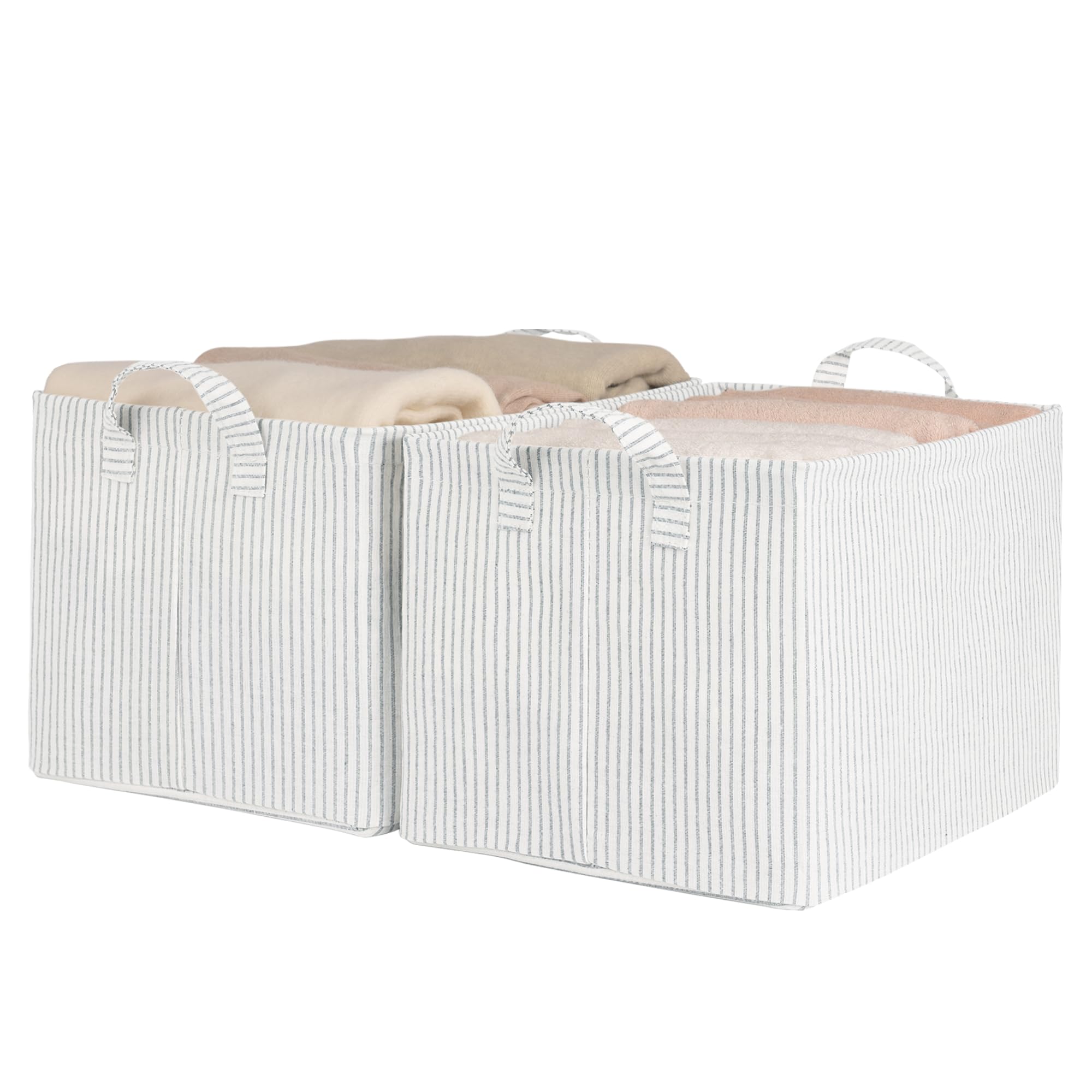 StorageWorks 2-Pack Large Fabric Storage Bins with Metal Frame & Handles - Gray & White Striped Closet Organizers for Shelves, Home & Office Organization | Perfect for Bedroom, Closet & Pantry Storage