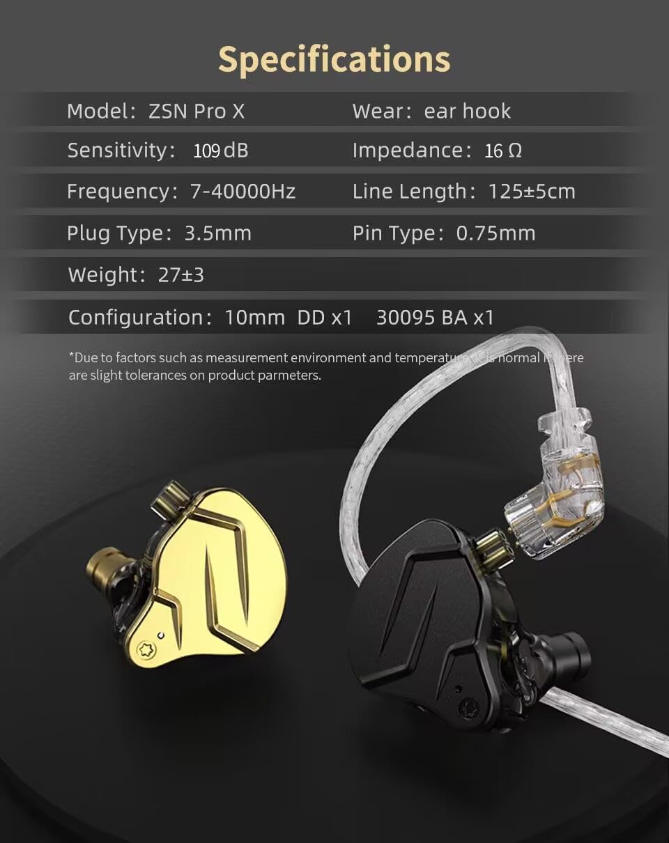 KZ ZSN Pro X Dual Driver In-Ear Earphones - 1BA + 1DD Hybrid HiFi Wired Earbuds for Gaming, Sports, Phone, Computer & Tablet (Includes Gift Set) | Perfect for Music, Workouts & Mobile Gaming