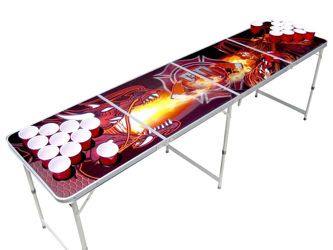 Firefighter Vs Dragon Beer Pong Table - Premium Portable Drinking Game Set for Parties, Tailgates & College Events - Fun Outdoor & Indoor Entertainment for Adults