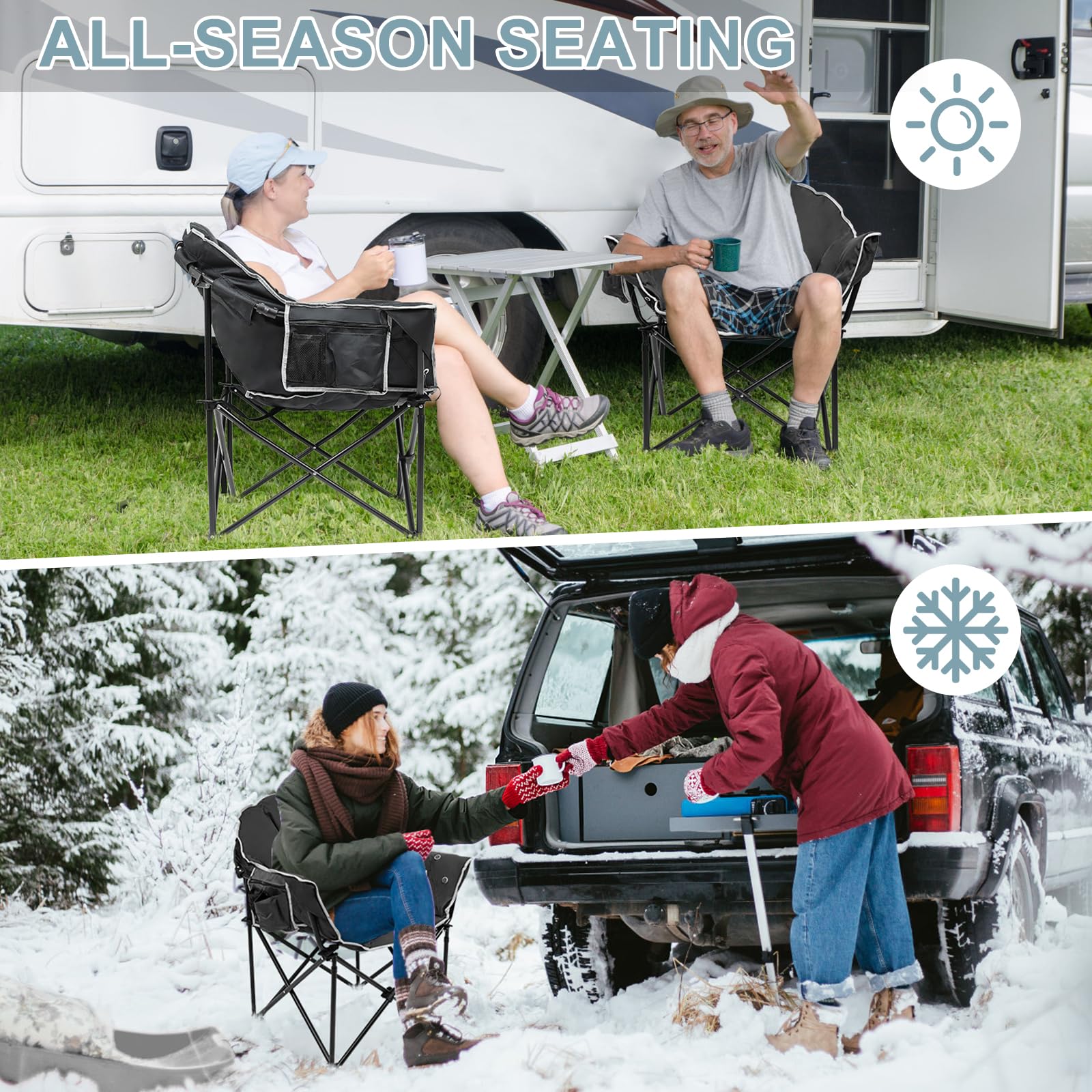 MOPHOTO Heated Camping Chair - Portable Outdoor Folding Chair with Heating Pad, Oversized Padded Seat for Adults - Perfect for Camping, Hunting, Fishing, Backyard, Patio, and Beach Relaxation