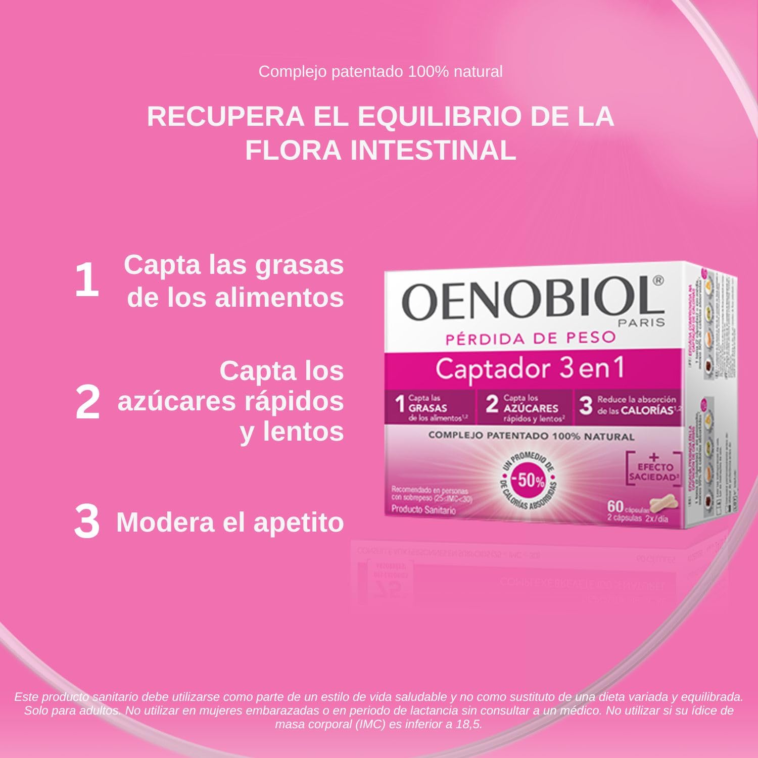 Oenobiol Weight Loss Captor 3 In 1 - 60 Capsules | Fat Burner & Appetite Suppressant Supplement for Women & Men | Supports Metabolism Boost & Healthy Weight Management