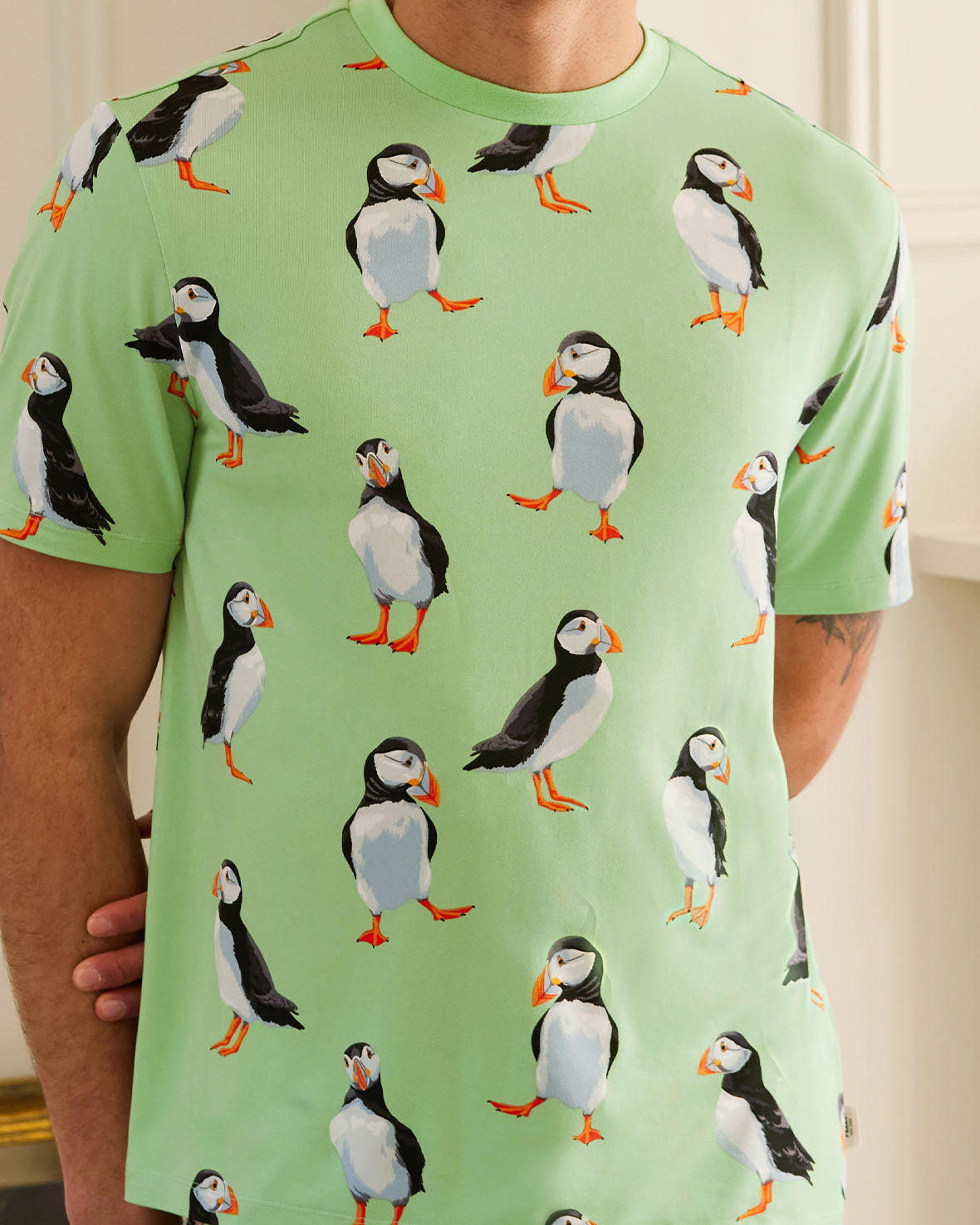 Puffin Print Short Sleeve Pajama Set for Women - Soft Cotton Sleepwear for Summer Nights & Lounge Wear