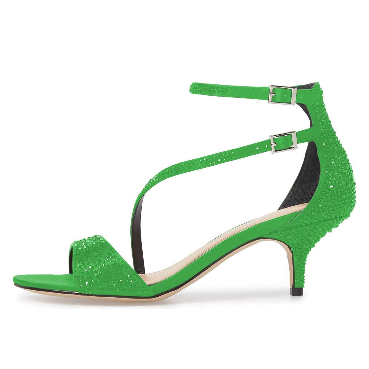 XYD Women's Satin Rhinestone Low Kitten Heel Sandals - Ankle Strap Open Toe Dress Shoes for Party, Prom, Wedding & Evening Events - Comfortable & Stylish Women's Fashion Pumps