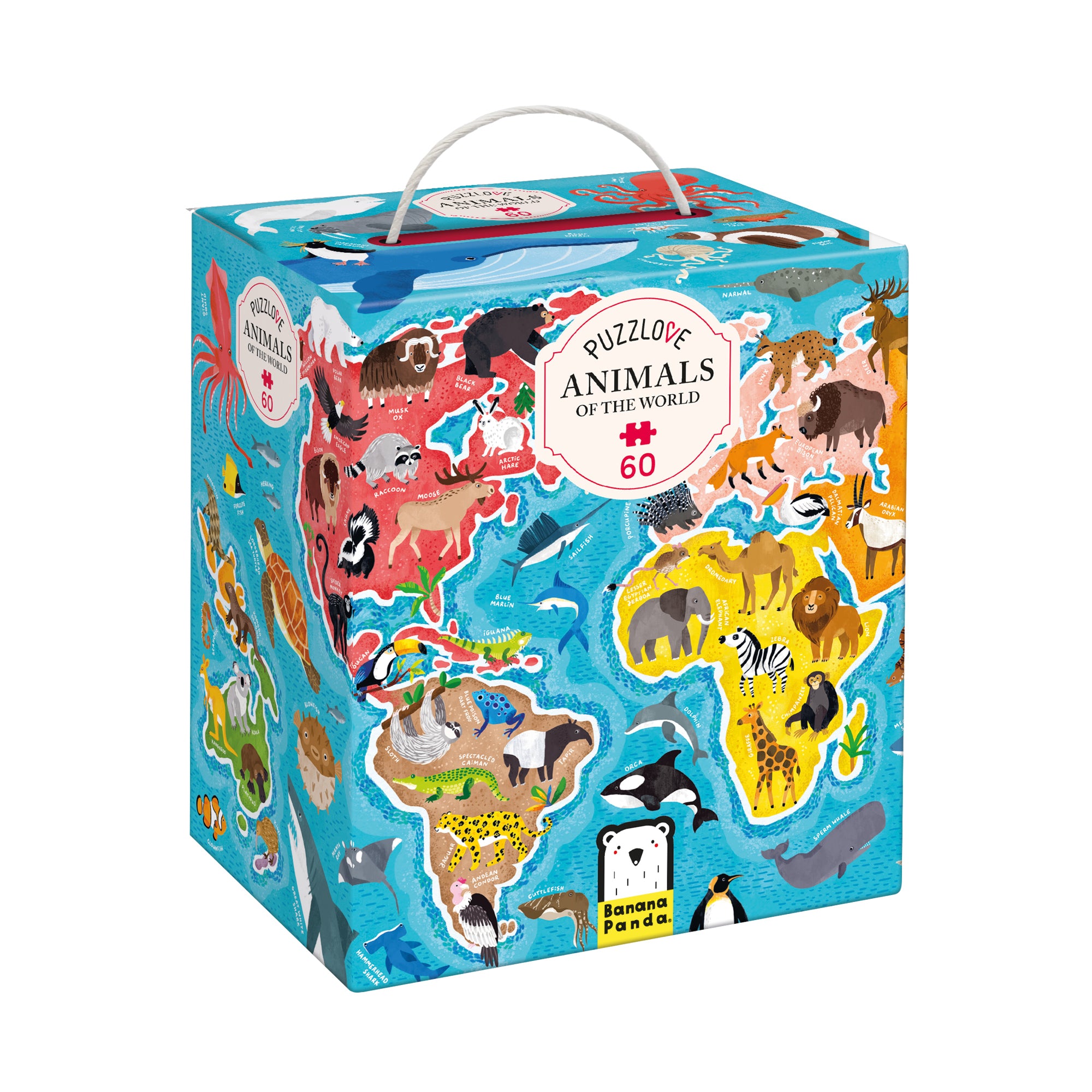 Banana Panda Puzzlove Animals Around the World Floor Puzzle - 60 Piece Jigsaw Puzzle for Kids, Educational World Animal Map Toy for Children Ages 3-6 - Perfect for Playroom, Classroom & Family Game Night
