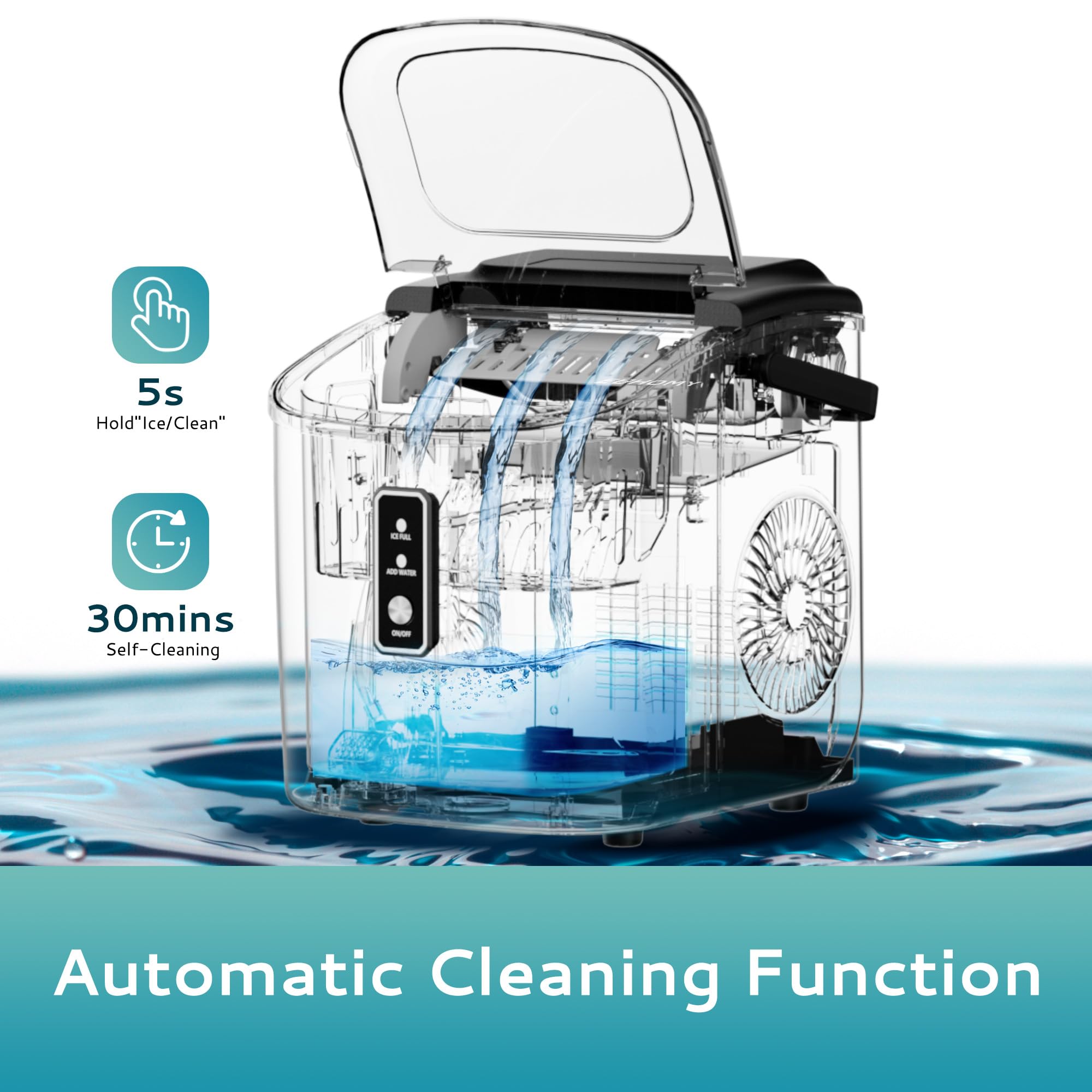 EUHOMY 26.5lbs/Day Portable Ice Maker Machine - Countertop Ice Maker with Auto-Cleaning, 9 Cubes in 6 Minutes, Includes Basket & Scoop - Perfect for Home Kitchen, Camping, RV & Outdoor Activities (Black)