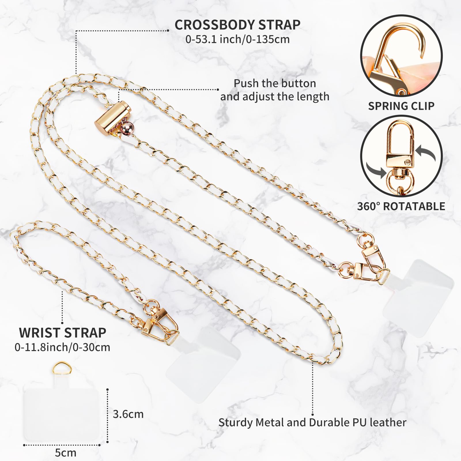 Adjustable Phone Lanyard with Wrist Strap - Universal Crossbody Chain for Smartphones - Fashion Accessory for Women & Girls (White) - Perfect for Work & Travel