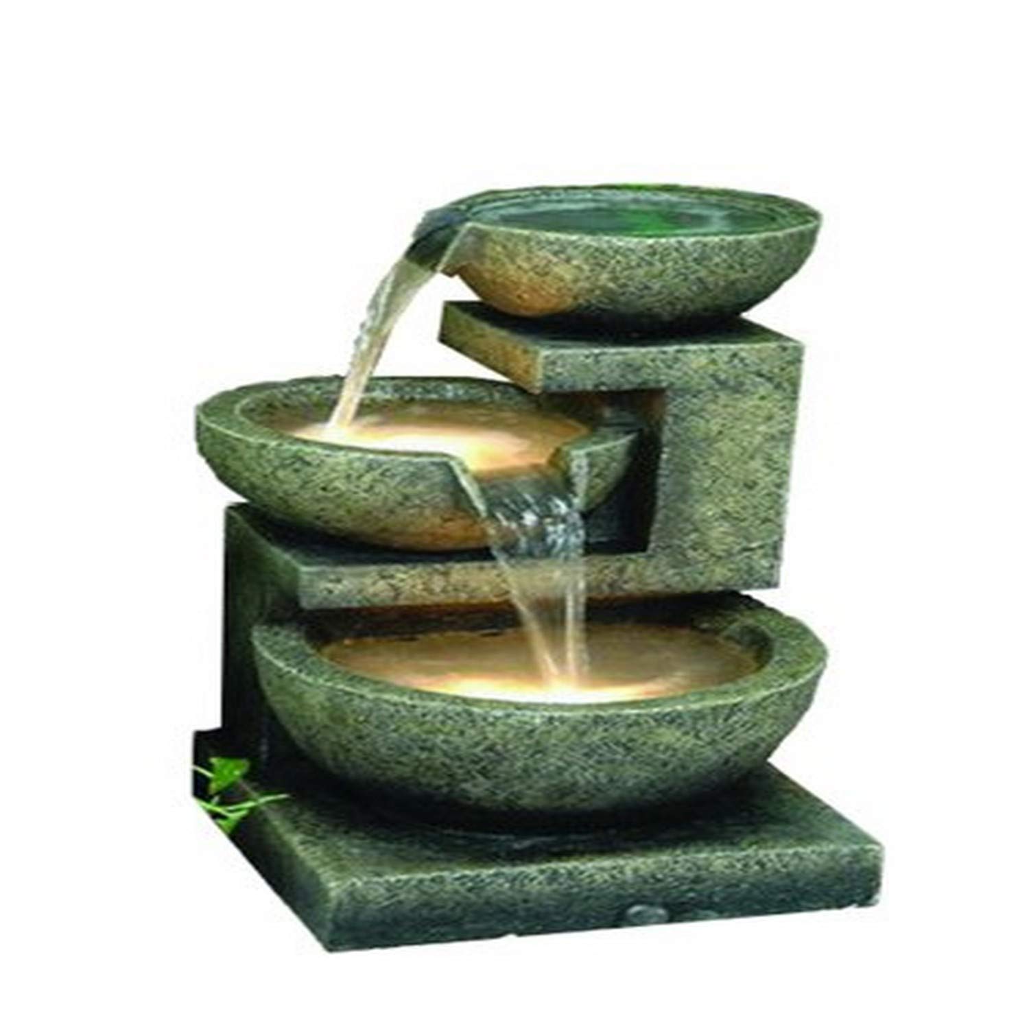 Hi-Line Gift Ltd 3-Tier Ceramic Water Fountain with LED Lights - Beige Home Decor for Indoor/Outdoor Relaxation, Garden, Patio & Office Spaces