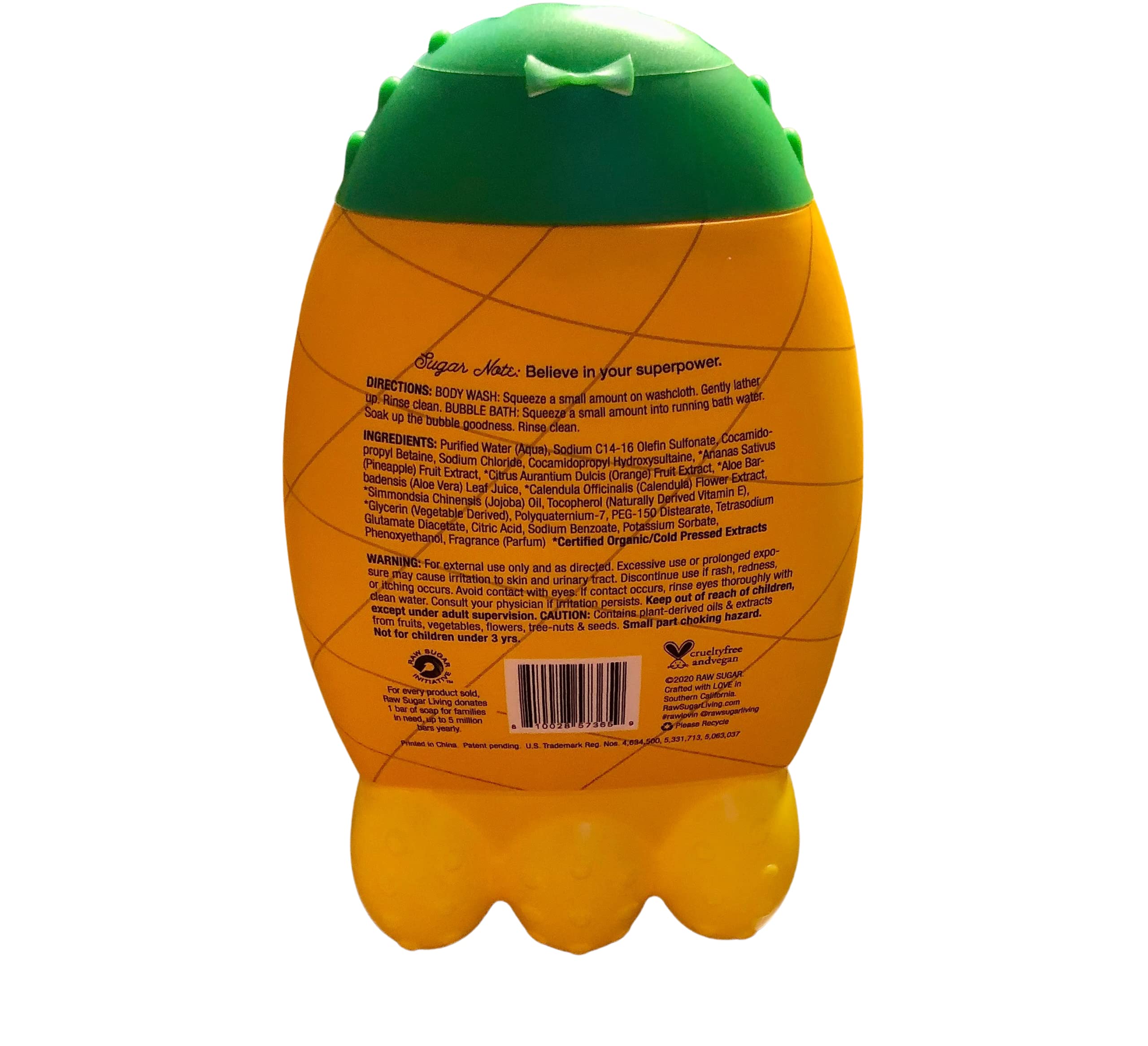 Organic Raw Sugar Kids Bubble Bath & Body Wash Set - Pineapple Orange Scent, Sulfate-Free & Hypoallergenic for Sensitive Skin | Perfect for Bath Time Fun & Gentle Cleansing
