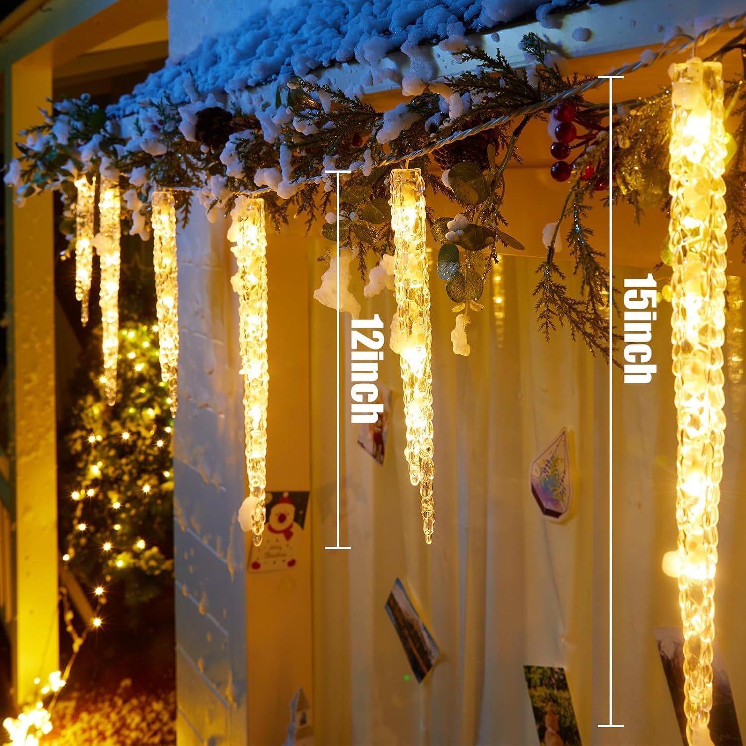 Minetom 20ft 100 LED Waterproof Outdoor Icicle Christmas Lights - Connectable Warm White Twinkling Crystal String Lights with Clips for Eaves, Perfect for Holiday Decorations, Patio Lighting, and Winter Wedding Decor