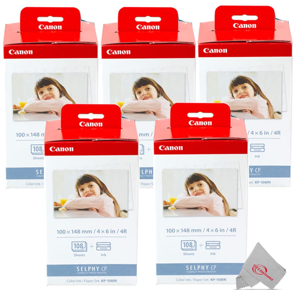 Canon KP-108IN Color Ink Cartridge & 4x6 Photo Paper Set - 108 Sheets (5-Pack) | High-Quality Printing for Photos, Greeting Cards & Home Decor