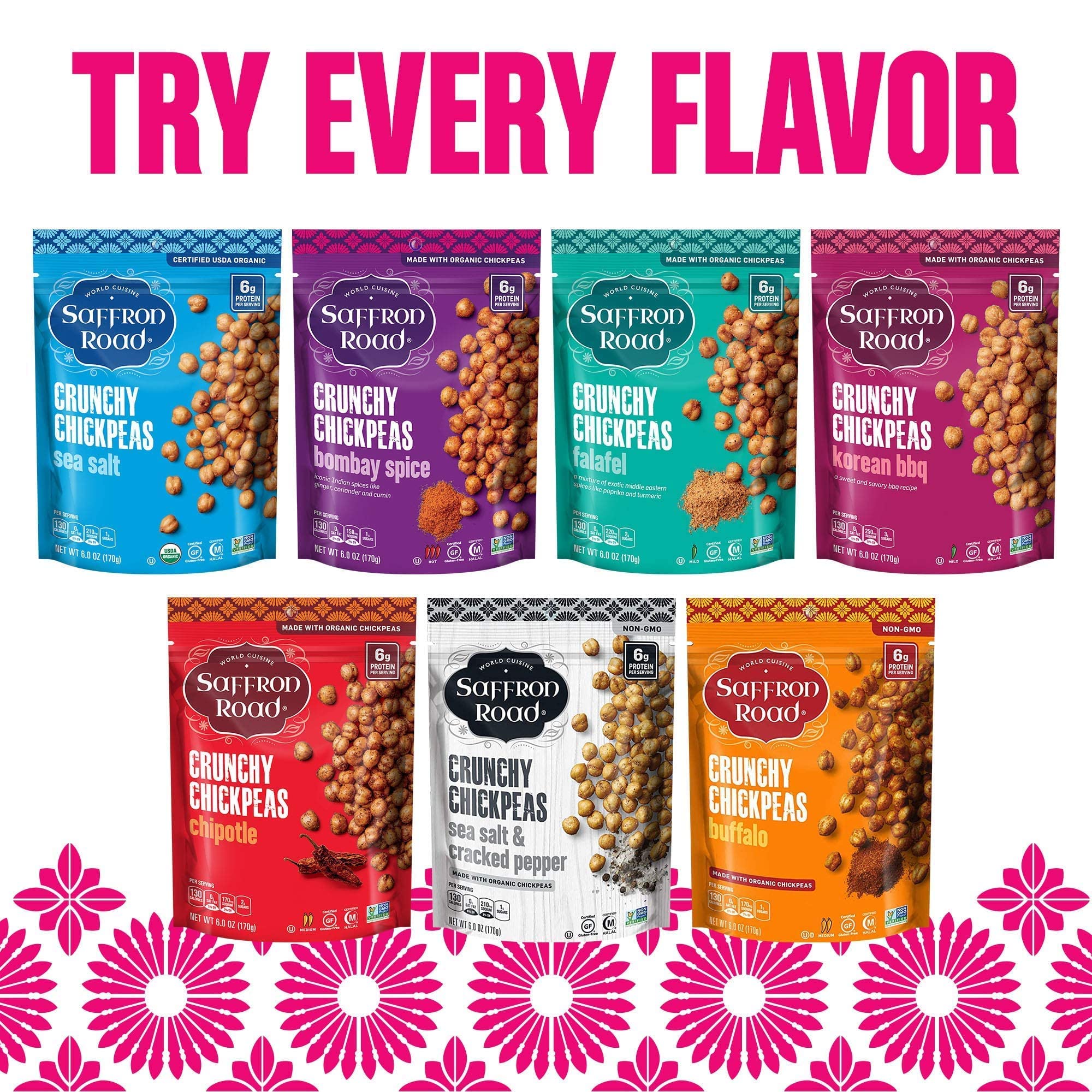 Organic Crunchy Chickpea Snacks - Gluten Free, Non-GMO, Kosher, Vegan | Falafel Flavor | 6 oz (6 Pack) | Healthy On-the-Go Snack for Work, School & Travel