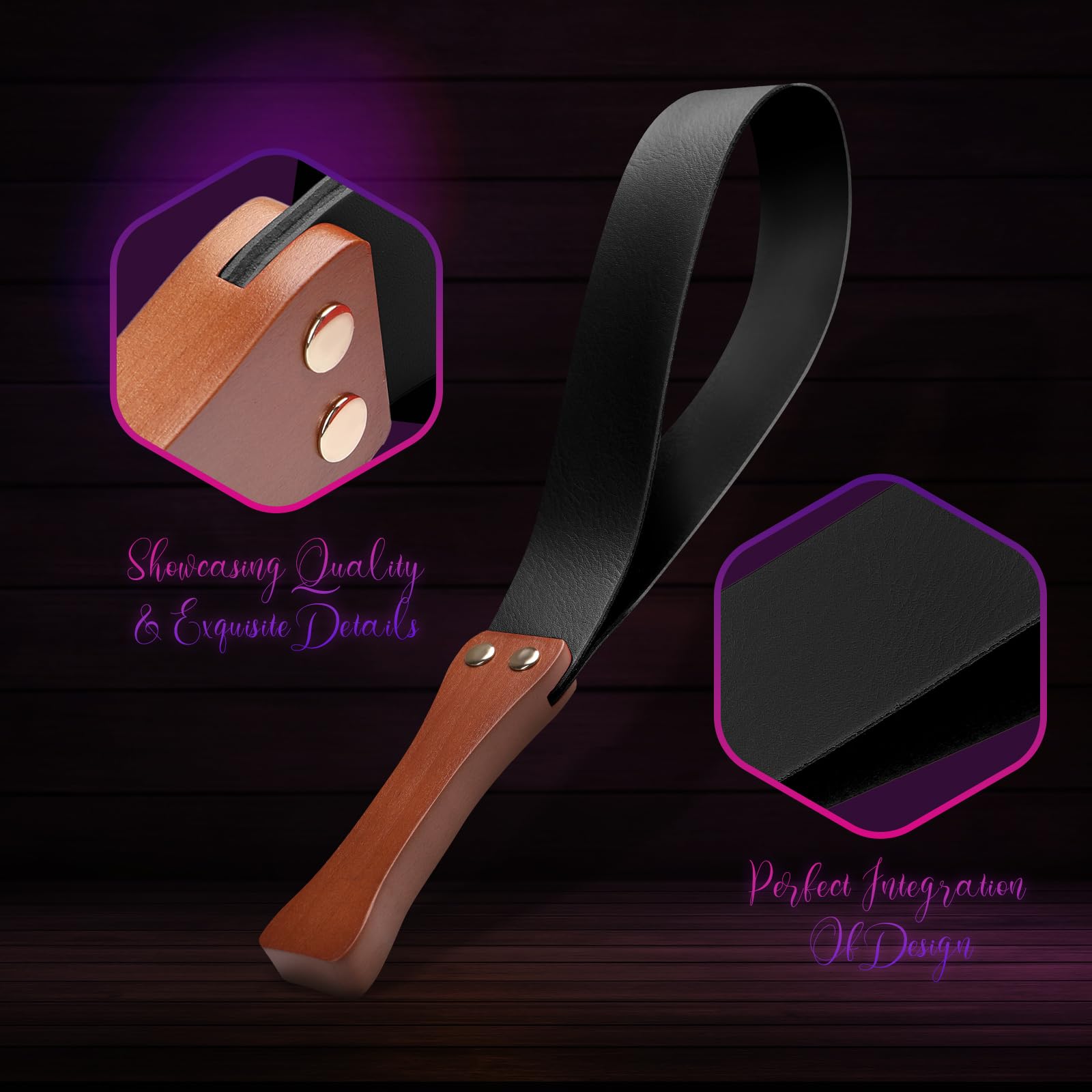 Leather BDSM Paddle Whip with Wooden Handle - Adult Role Play Toy for Couples - Perfect for Spanking, Bondage, and Sensual Play in the Bedroom