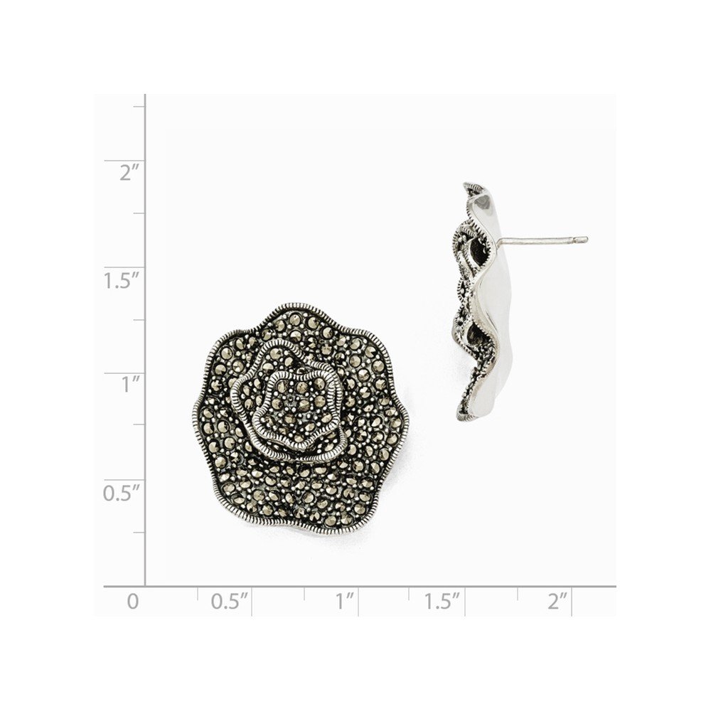 925 Sterling Silver Marcasite Flower Stud Earrings for Women - Elegant Floral Jewelry Gift for Birthday, Anniversary & Special Occasions
