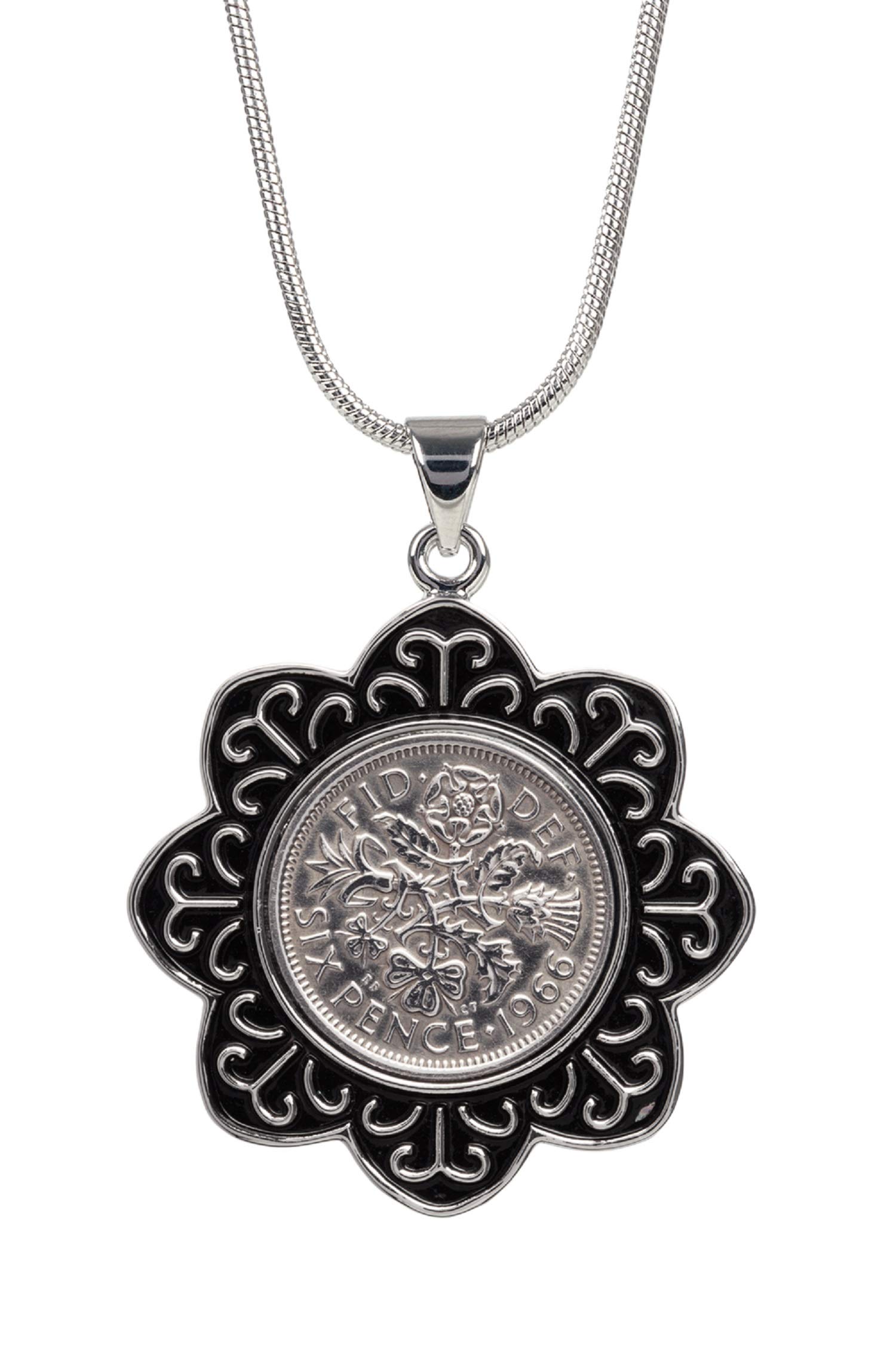 Vintage 1966 English Sixpence Pendant - Rhodium Plated Coin Necklace - Perfect Birthday Gift & Collectible Jewelry for Special Occasions