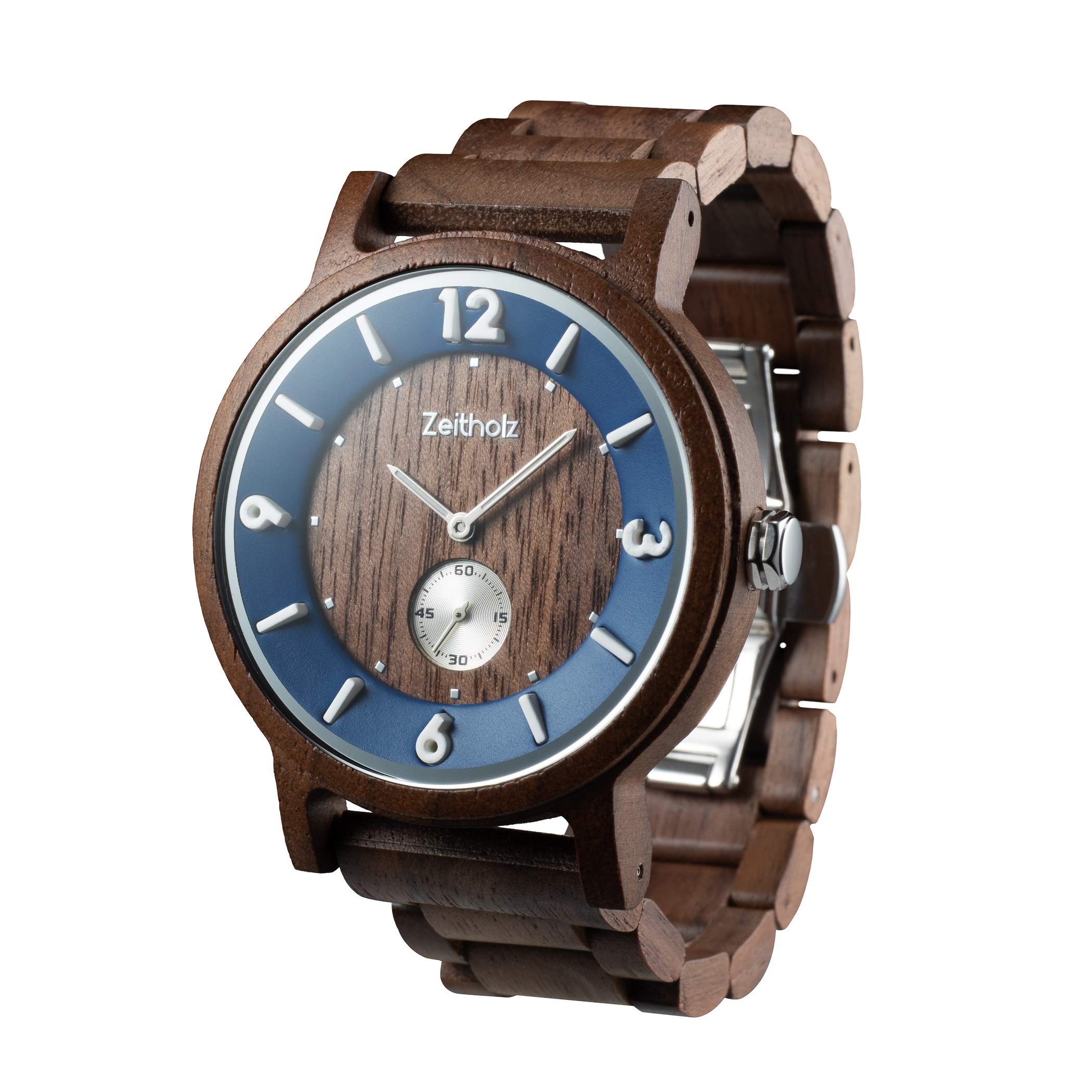 Zeitholz Men's Wooden Watch - 44mm Analog Wood Watch with Japanese Quartz Movement, 100% Natural Walnut Wood - Perfect for Casual Wear, Outdoor Activities & Unique Gifts for Men (Schmiedeberg Collection)