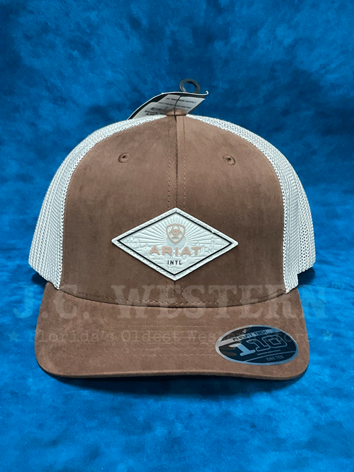 Ariat A300086502 Flexfit 110 Diamond Faux Leather Patch Cap - Brown Baseball Hat for Men & Women - Perfect for Outdoor, Casual & Sports Wear