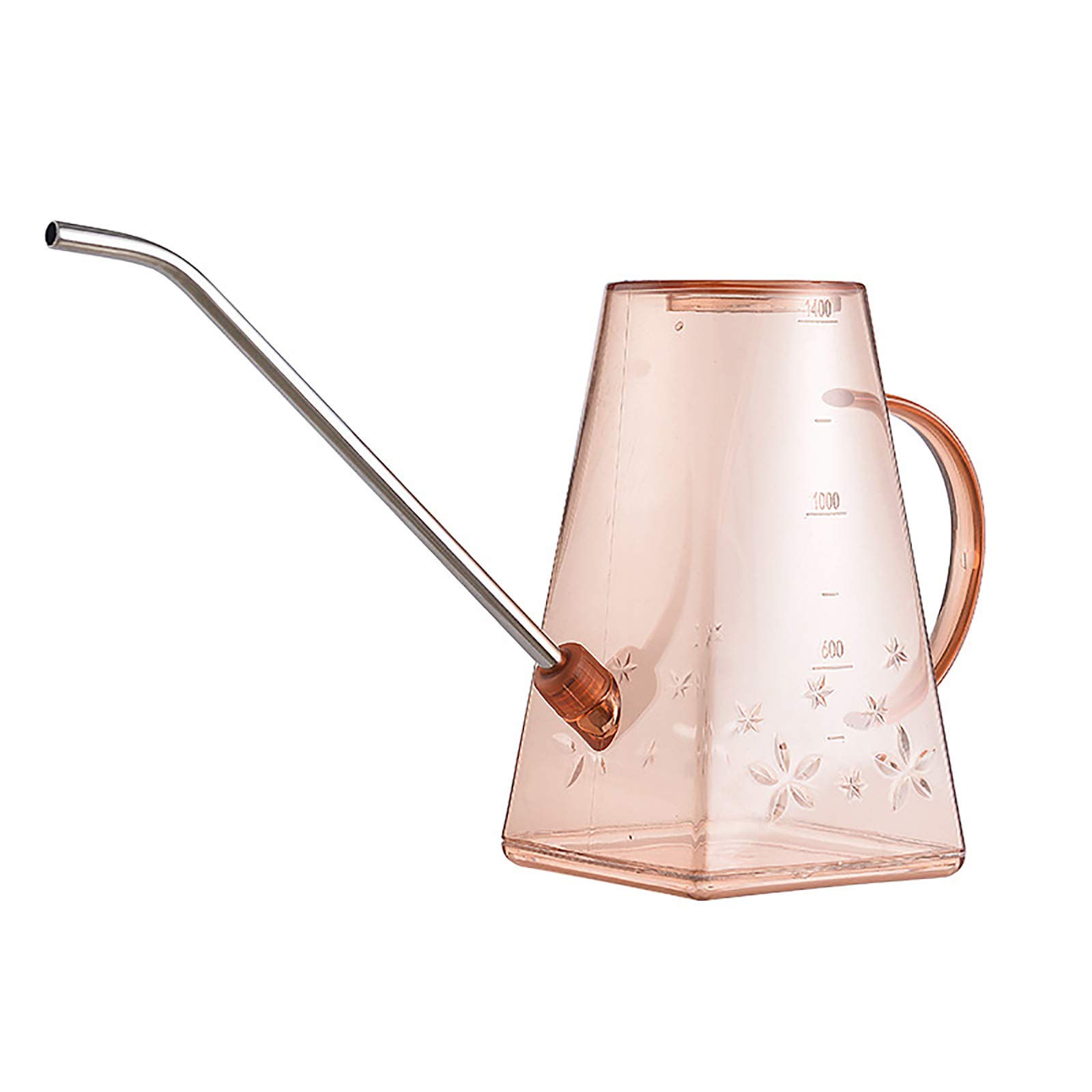 WNVIVI 1.4L (47oz) Clear Plastic Watering Can with Long Stainless Steel Spout & Measurement Marks - Perfect for Indoor Plants, Succulents, Flowers & Garden Use - Champagne Color